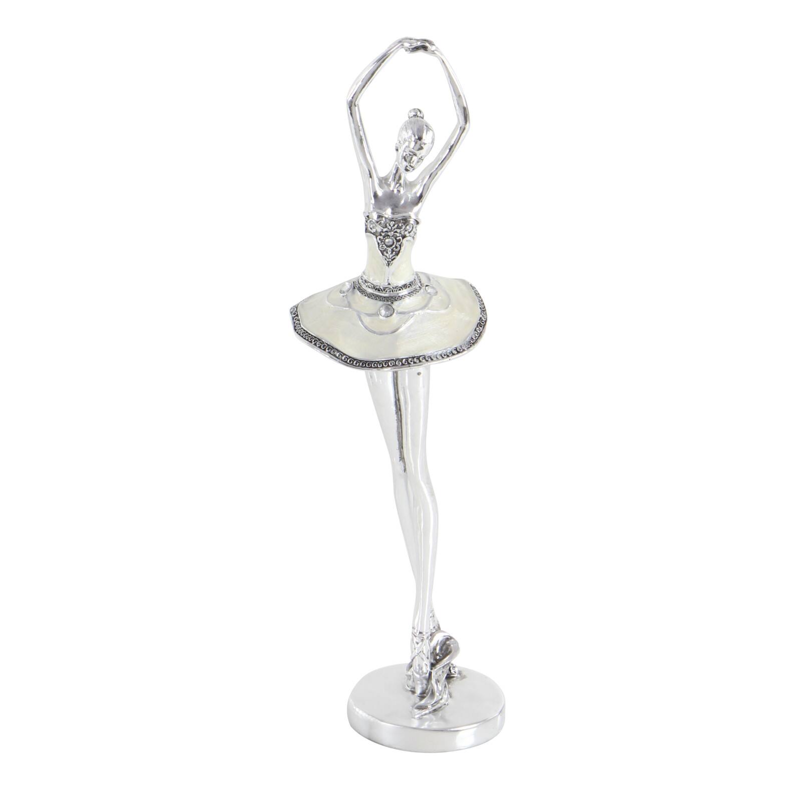 Set of 3 Silver Polystone Modern Dancer Sculpture, 18", 18", 16"