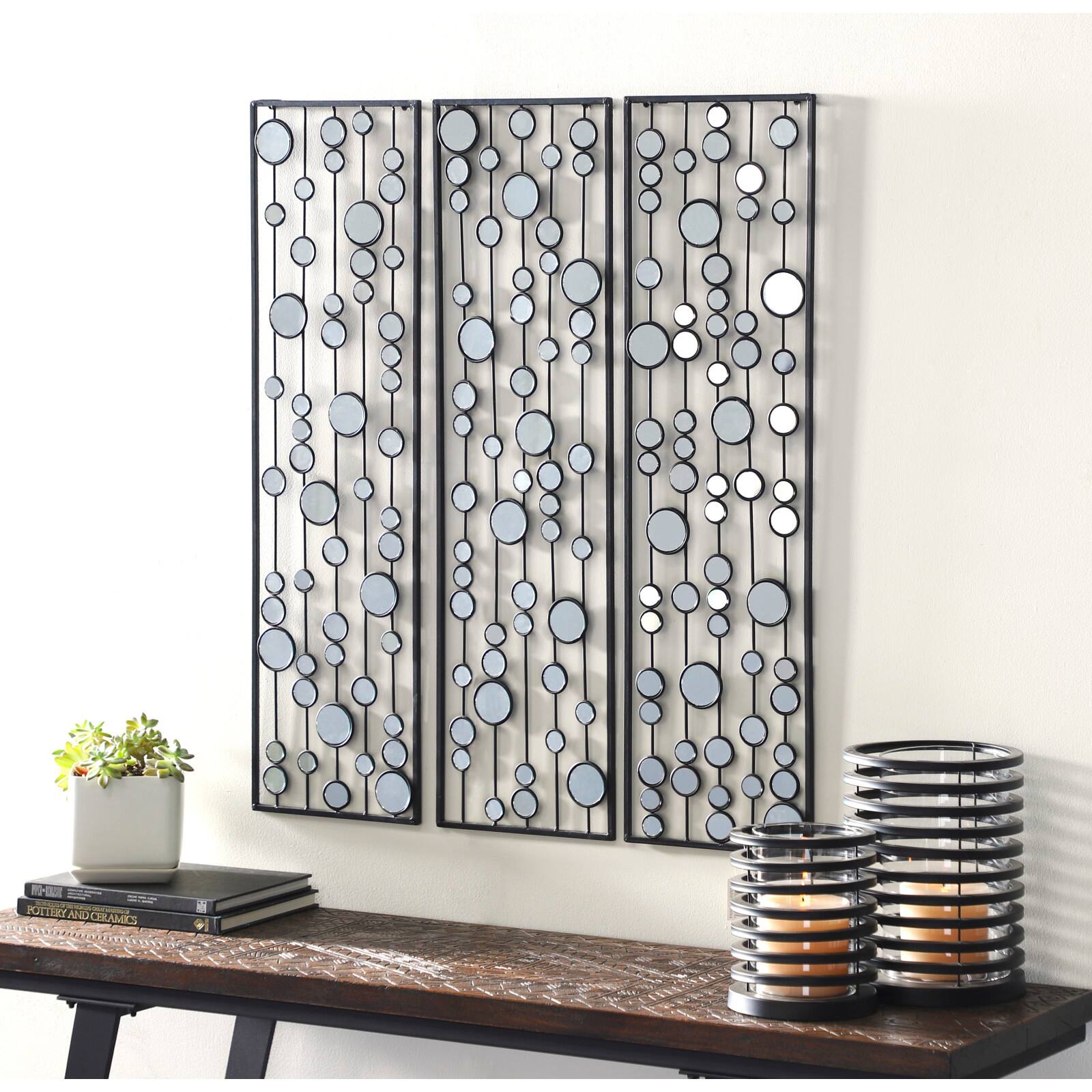 36" Black Metal Glam Abstract Panel Wall Décor Set, 3ct.