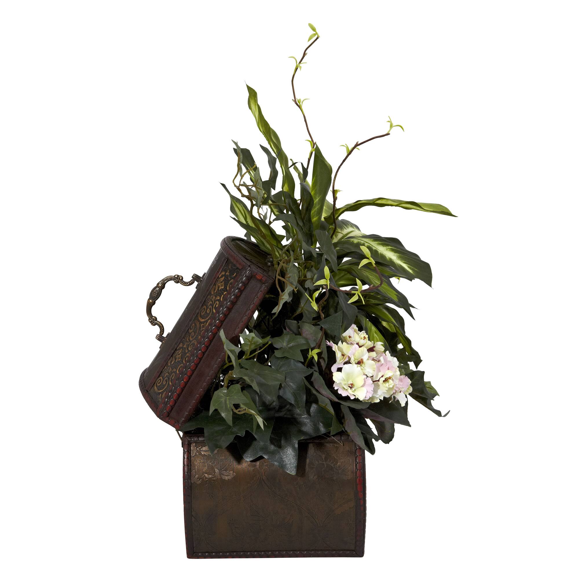 20&#x22; African Violet, Dumb Cane &#x26; Ivy in Decorative Chest