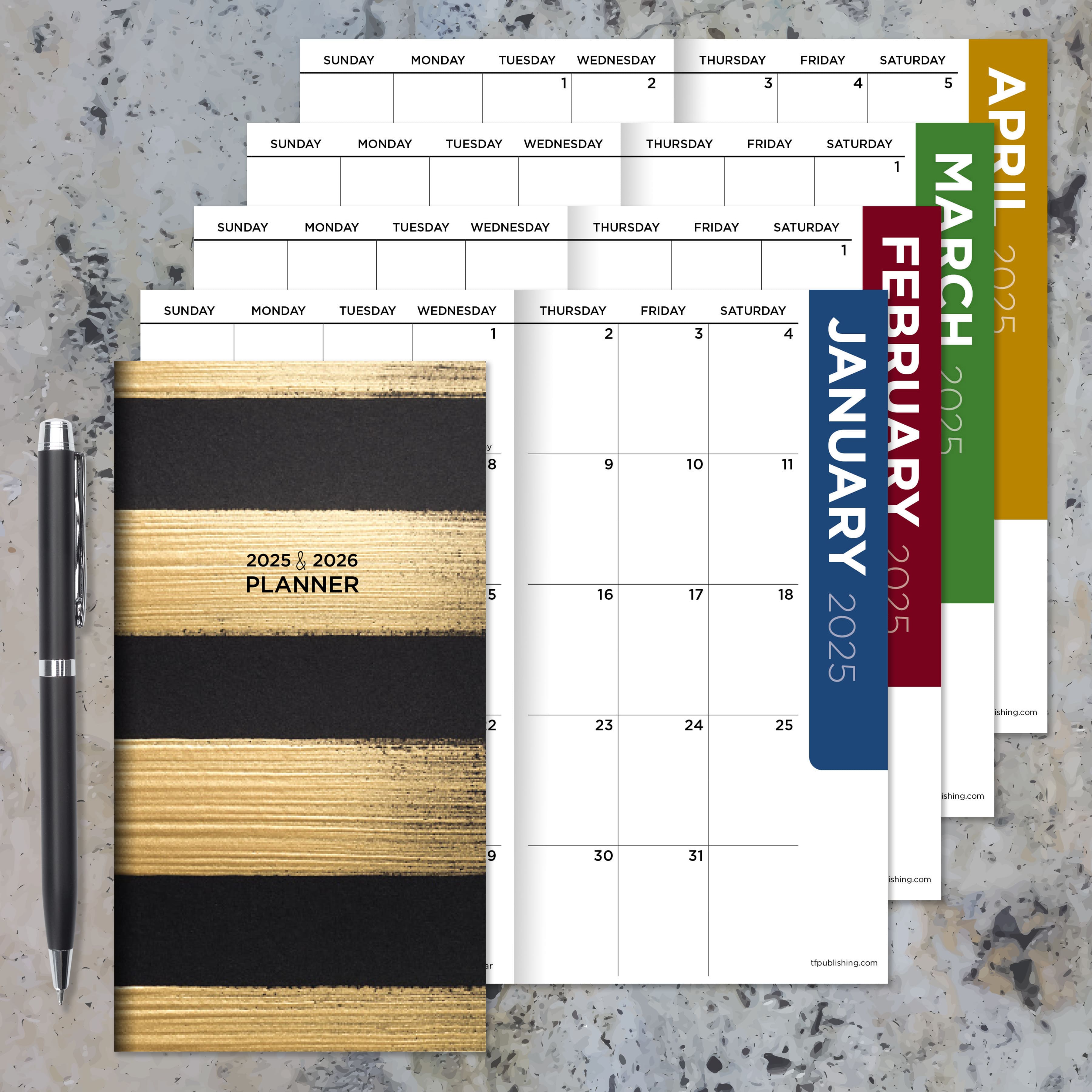 TF Publishing 2025 - 2026 Black &#x26; Gold Small Monthly Pocket Planner