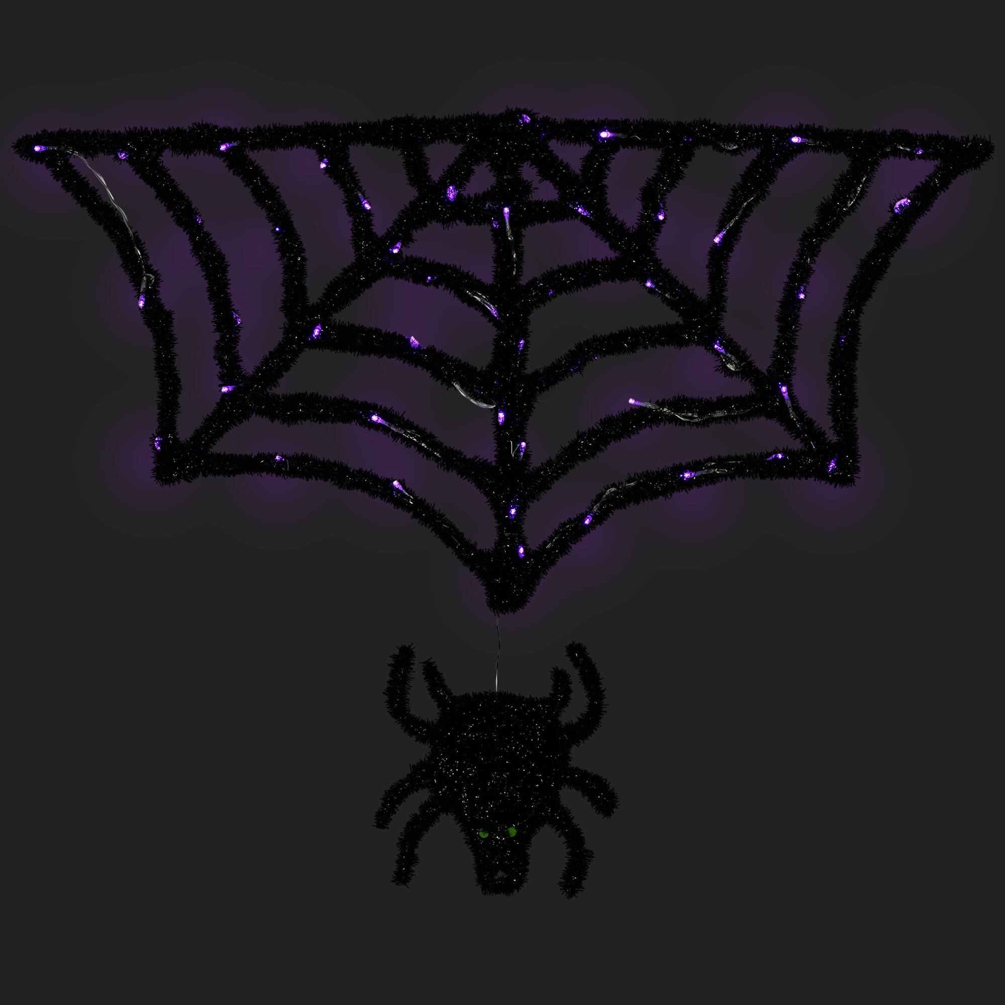 Lighted Spider and Web Halloween Decoration - 36" - Black - Purple LED Lights