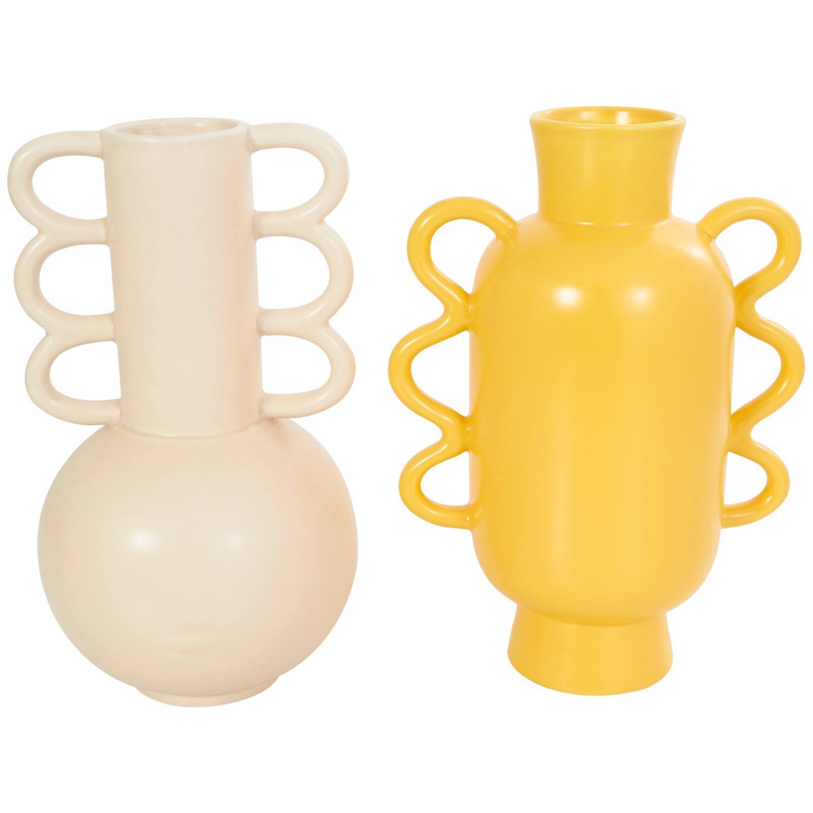 CosmoLiving by Cosmopolitan Geometric Wavy Handles Ceramic Vase Set