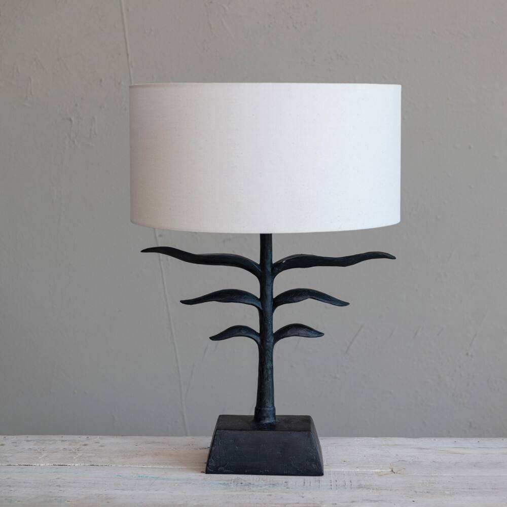 Hello Honey&#xAE; 24&#x22; Black and Natural Leaf Shaped Table Lamp with Fabric Shade