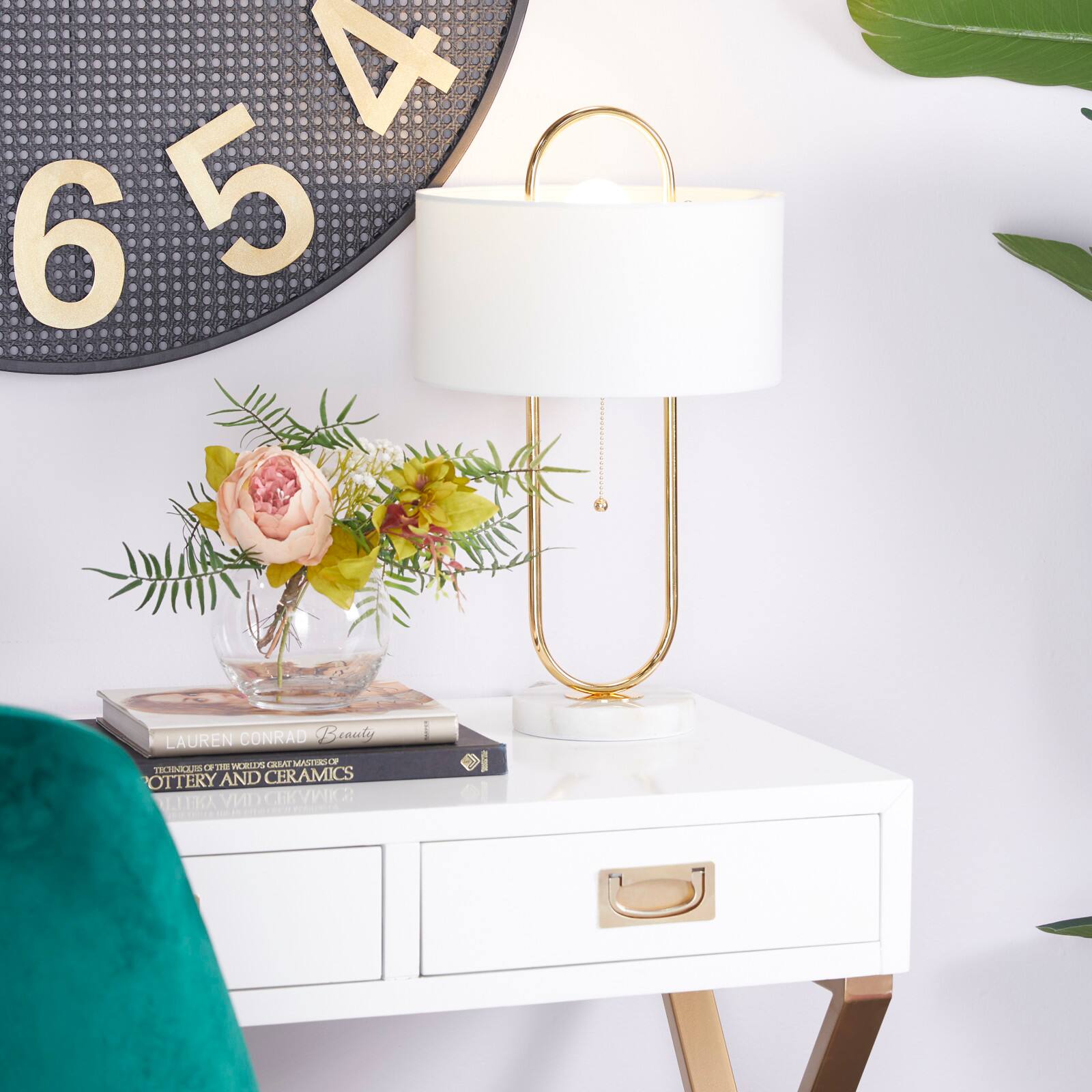 CosmoLiving by Cosmopolitan White Marble Modern Accent Lamp, 20" x 12" x 12"