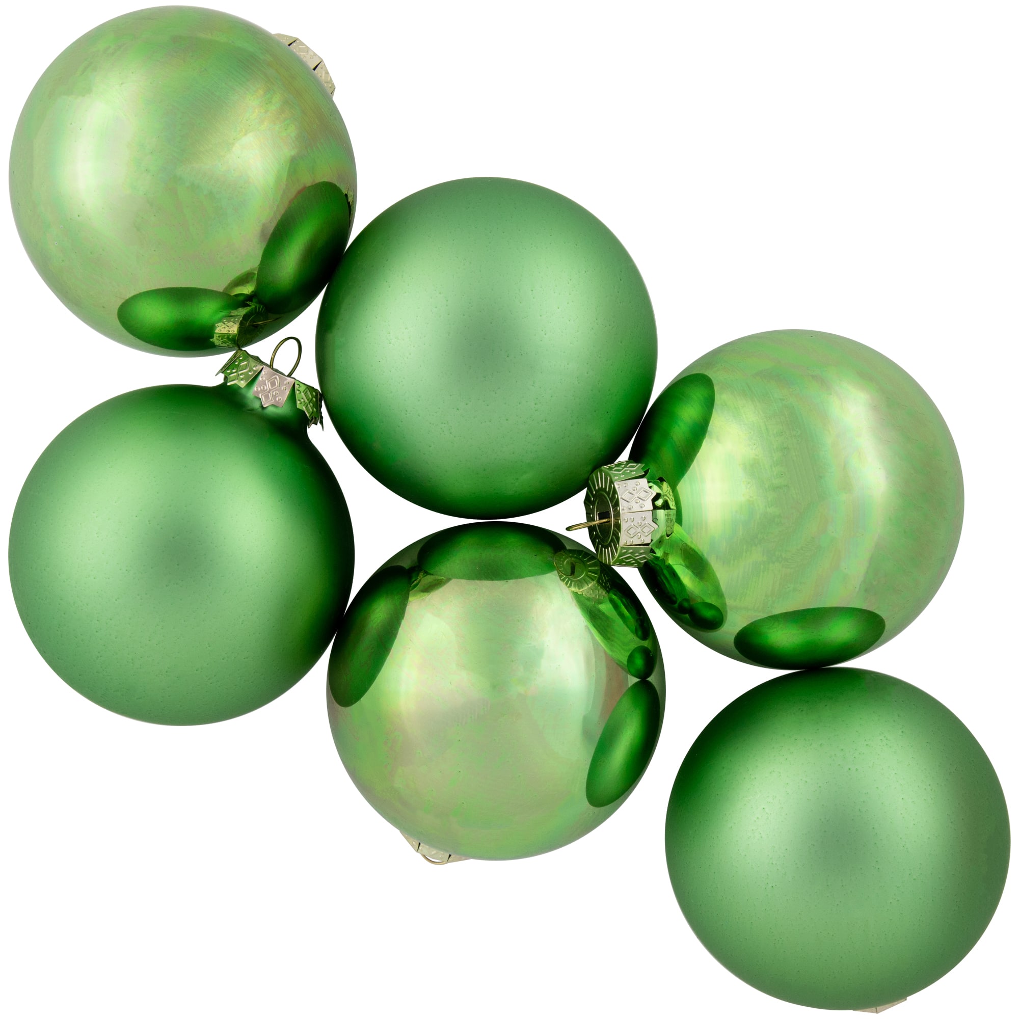 6ct. 3" Shiny & Matte Green Glass Ball Ornaments