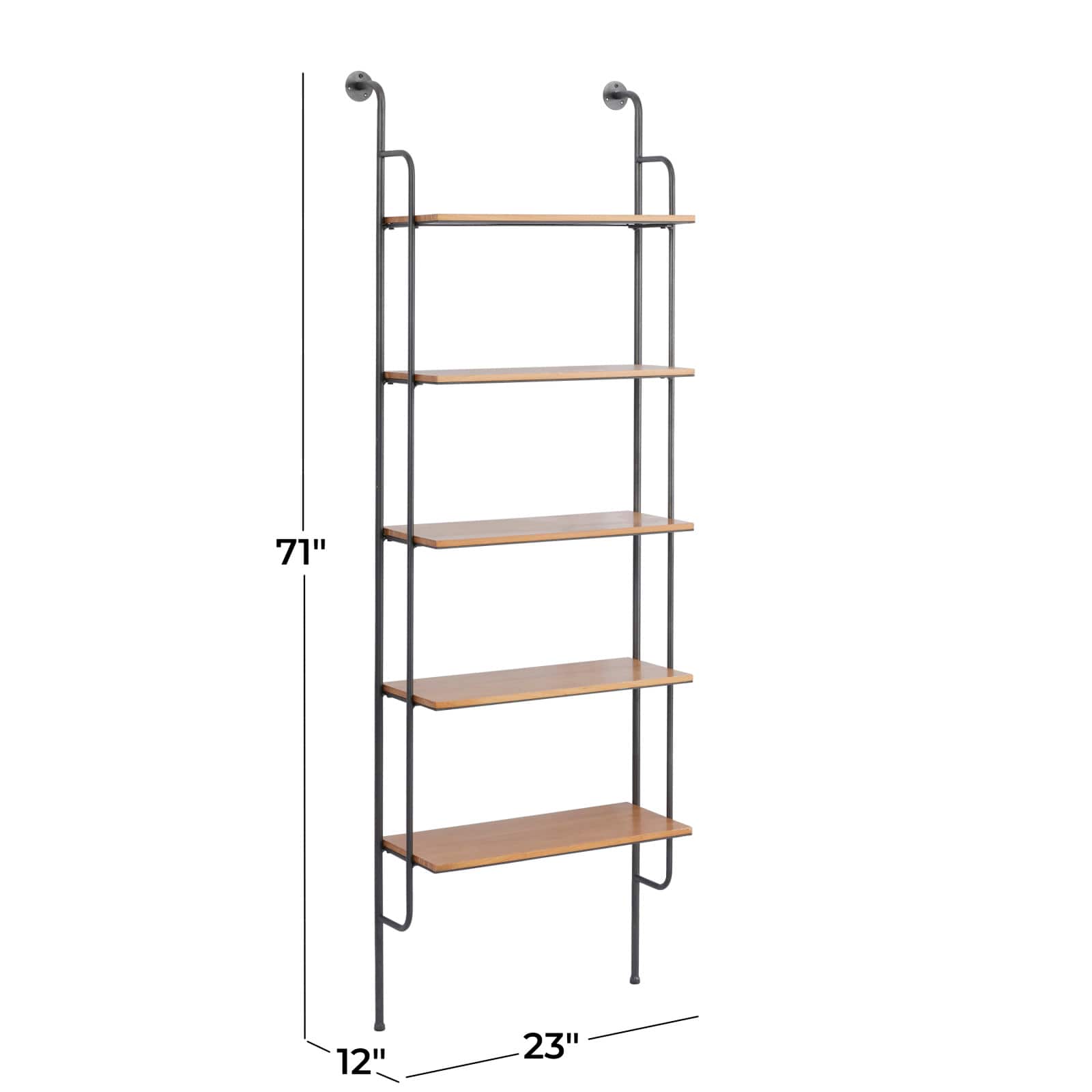 Brown Iron Industrial Wall Shelf, 71" x 23" x 12"