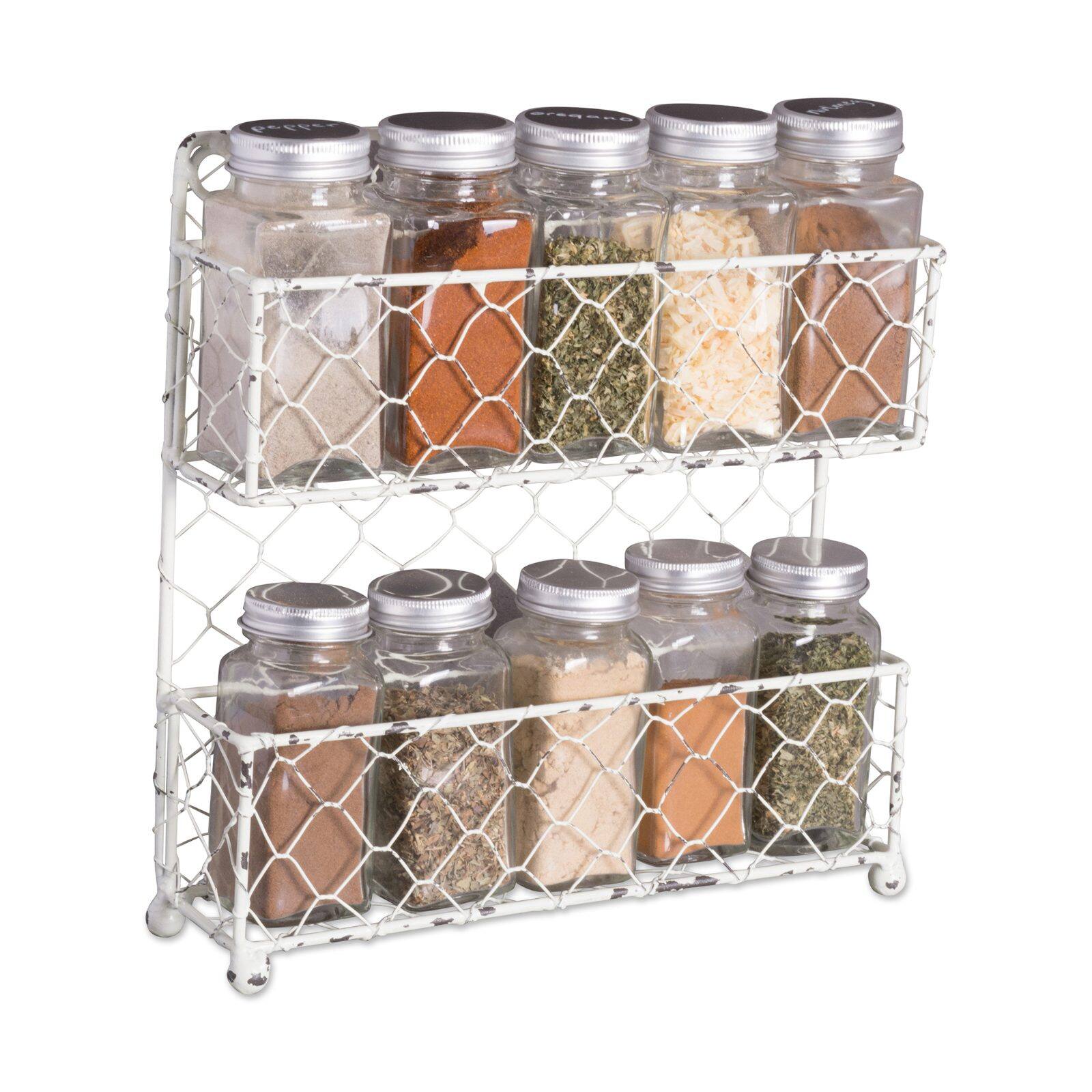 DII&#xAE; 10&#x22; Antique White 2 Row Chicken Wire Spice Rack