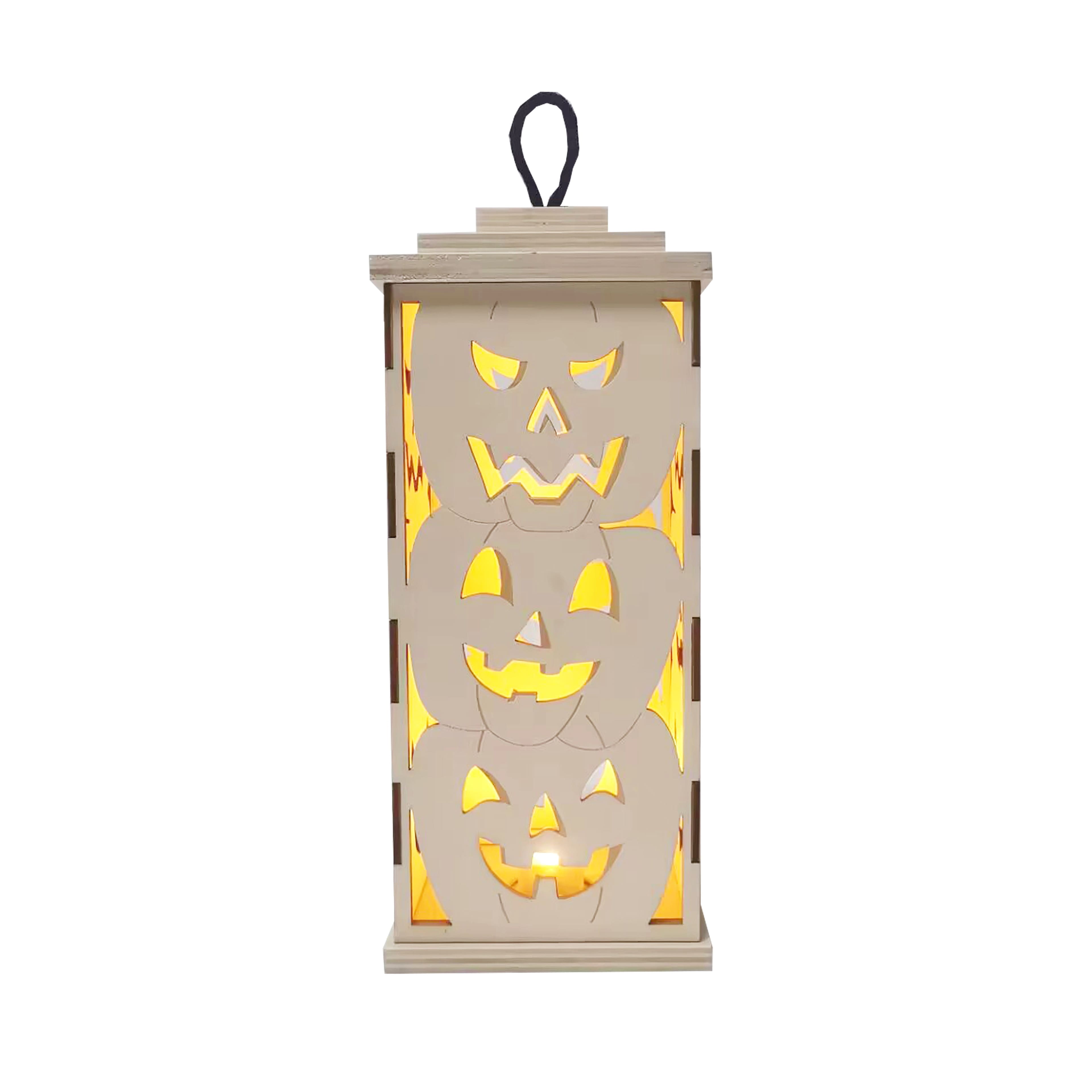 10&#x22; DIY LED Pumpkins Wood Lantern D&#xE9;cor by Make Market&#xAE;