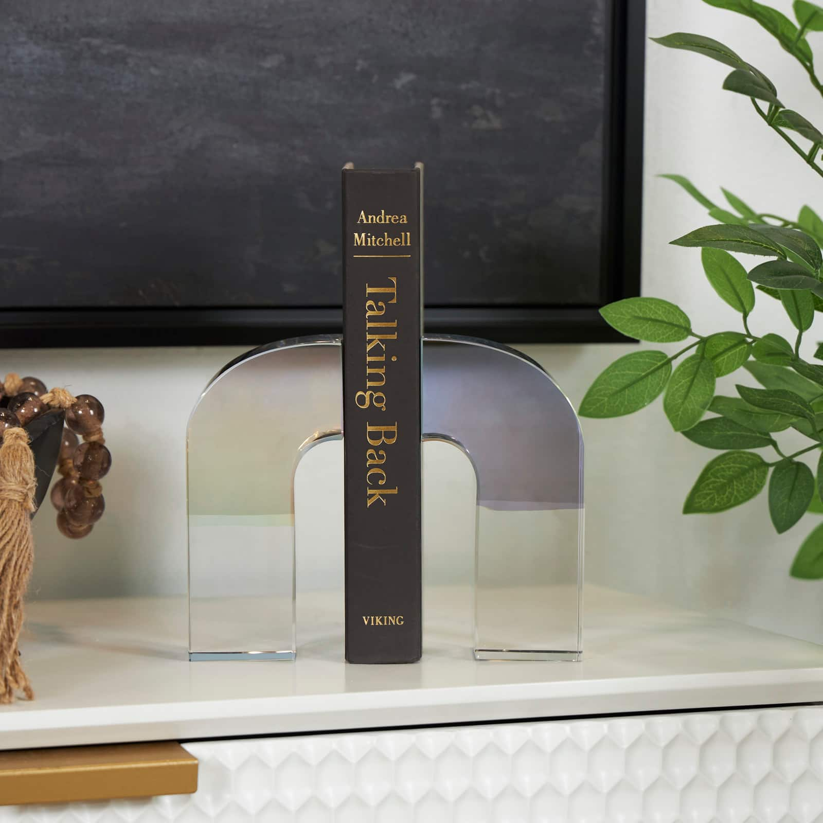 6&#x22; Clear Crystal Geometric Arched Bookends Set