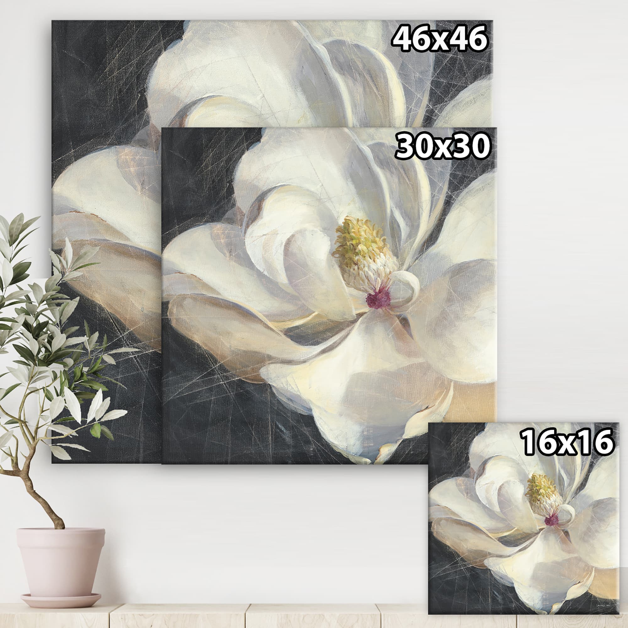Designart - Vivid White Magnolia IV - Shabby Chic Premium Canvas Wall Art