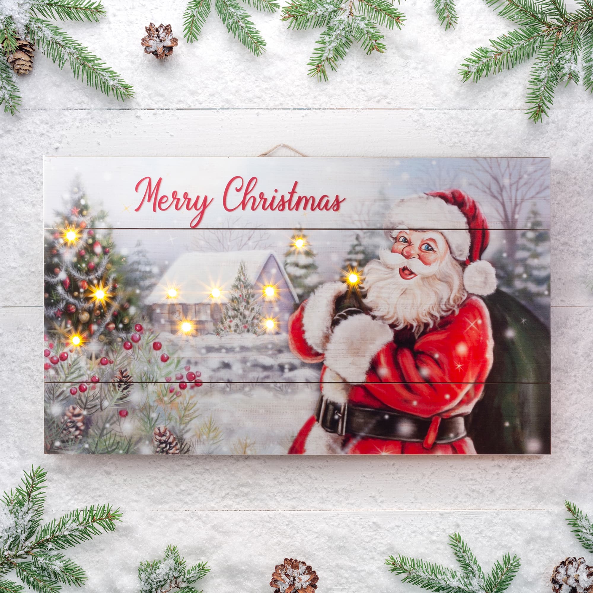 Glitzhome&#xAE; 24&#x22; LED Wooden Santa Wall D&#xE9;cor