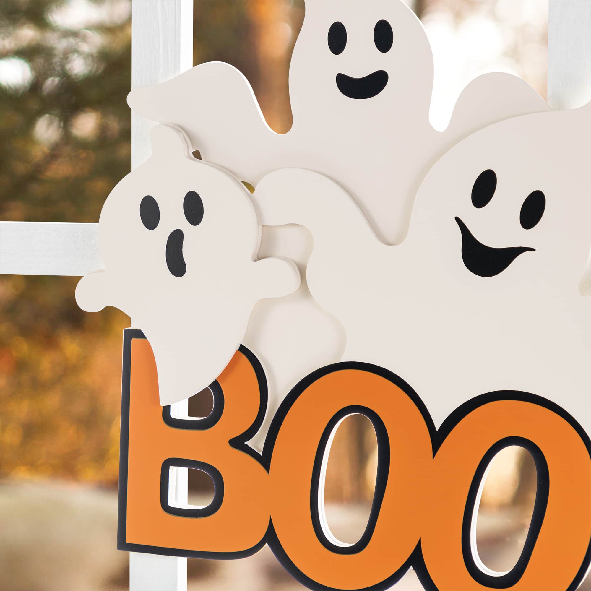 Glitzhome&#xAE; 14&#x22;H Halloween Wooden Ghoost BOO Door Hanger