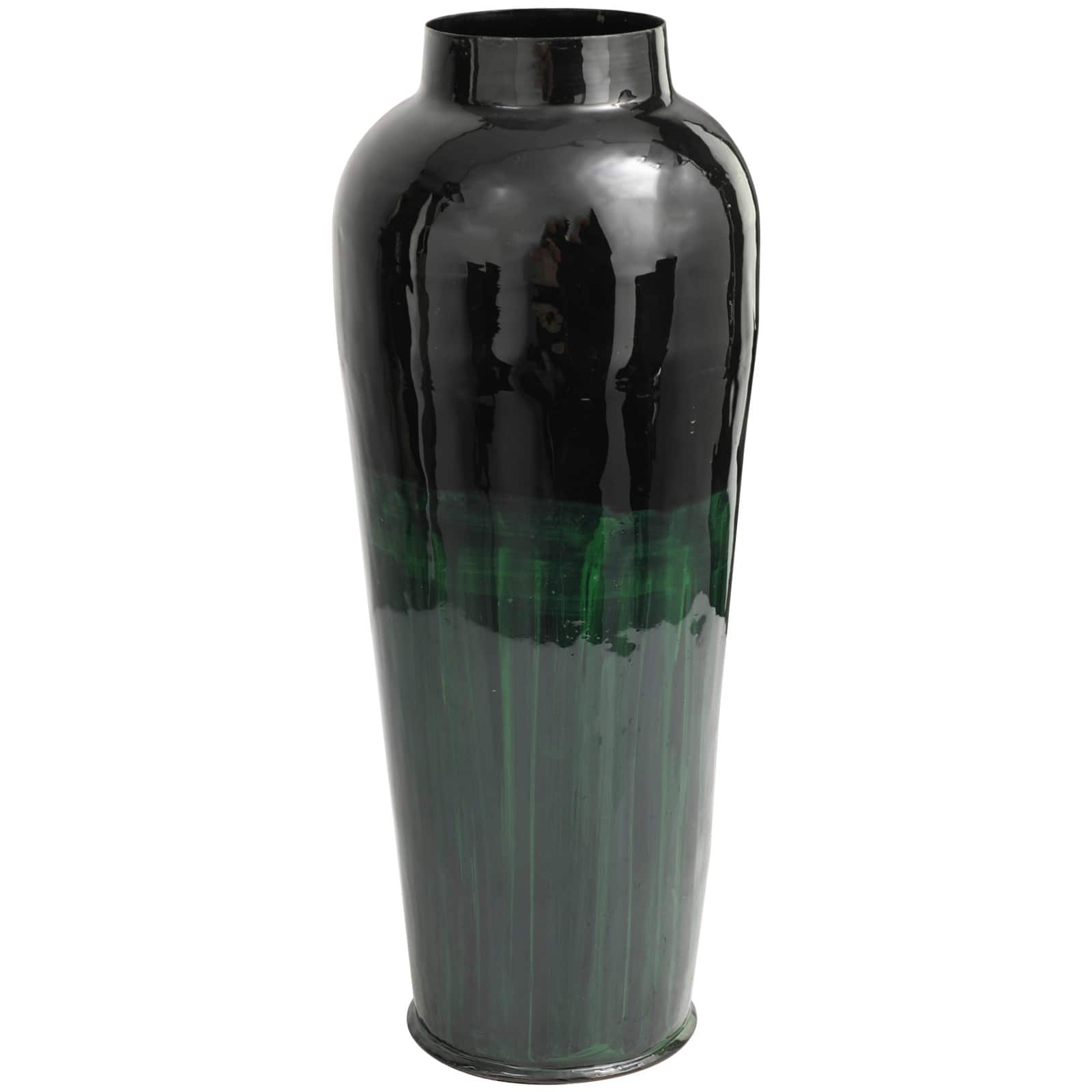 Green Metal Colorblock Vase with Paint Streak Design