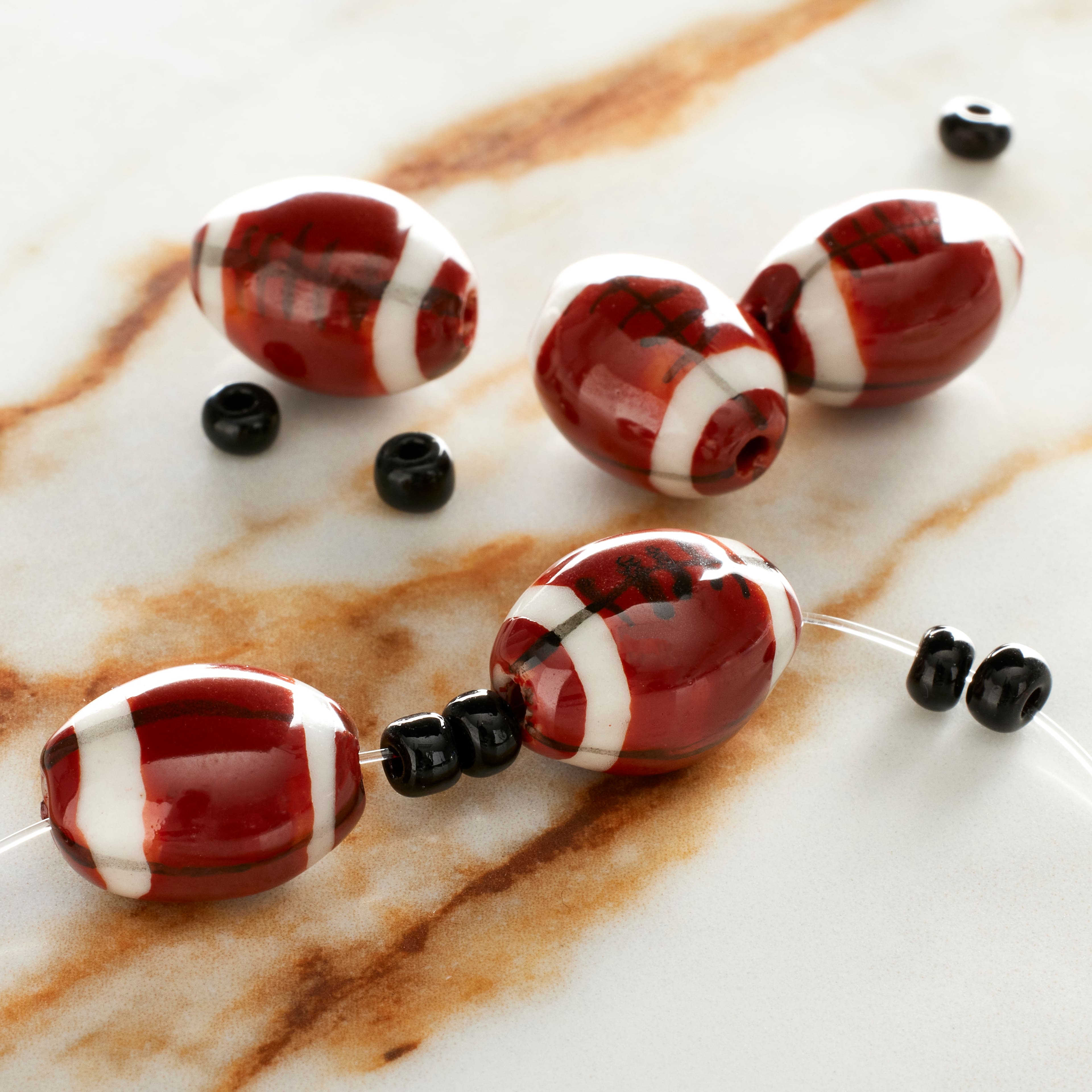 Ceramic Football Beads, 15mm by Bead Landing&#x2122;