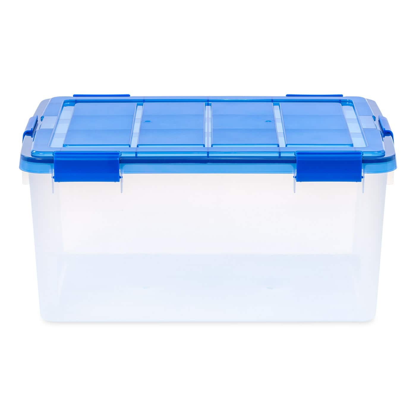 Iris 26.5 Qt. Clear Plastic Storage Boxes in Blue Lid