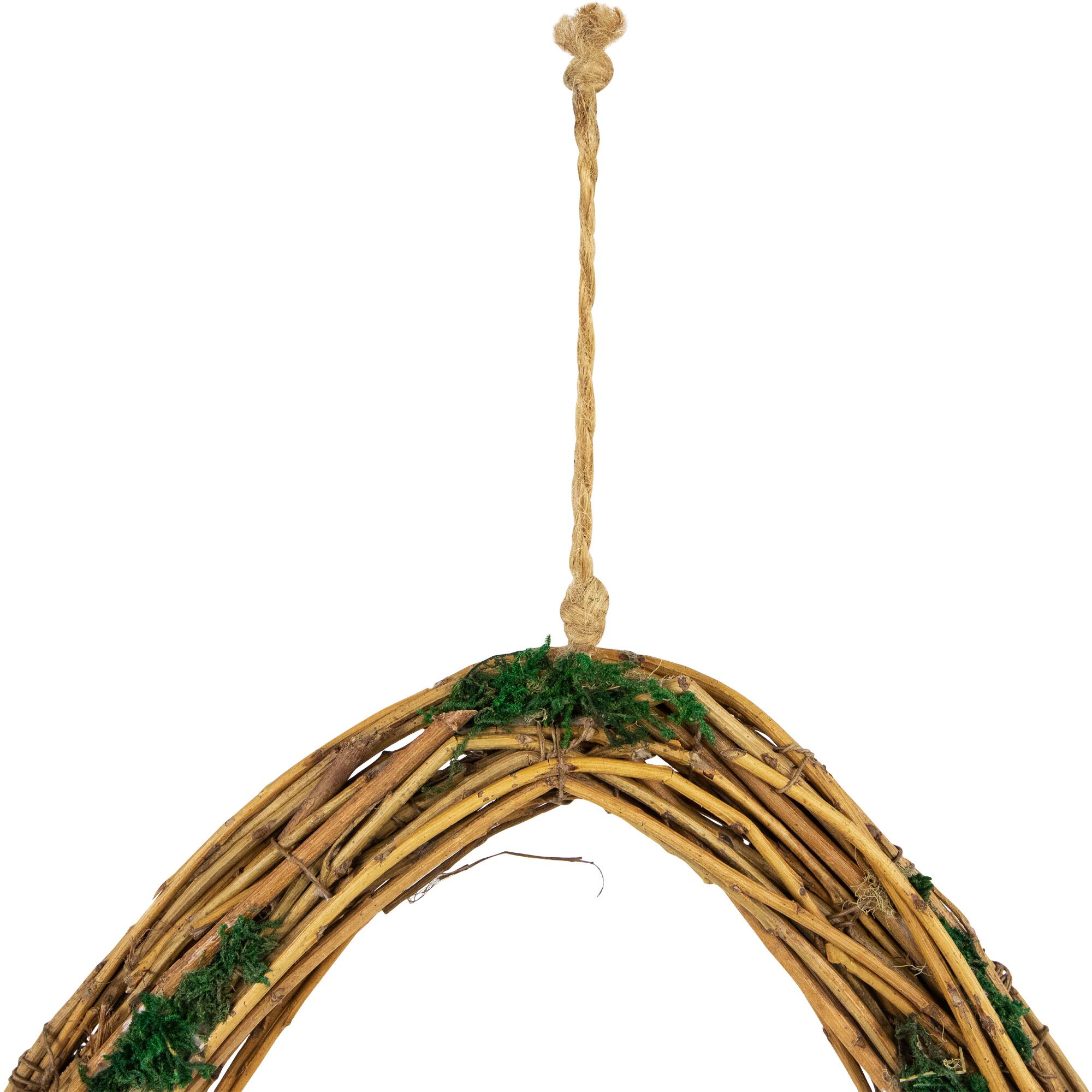 15.5" Unlit Natural Grapevine & Twig Oval Spring Wreath With Moss