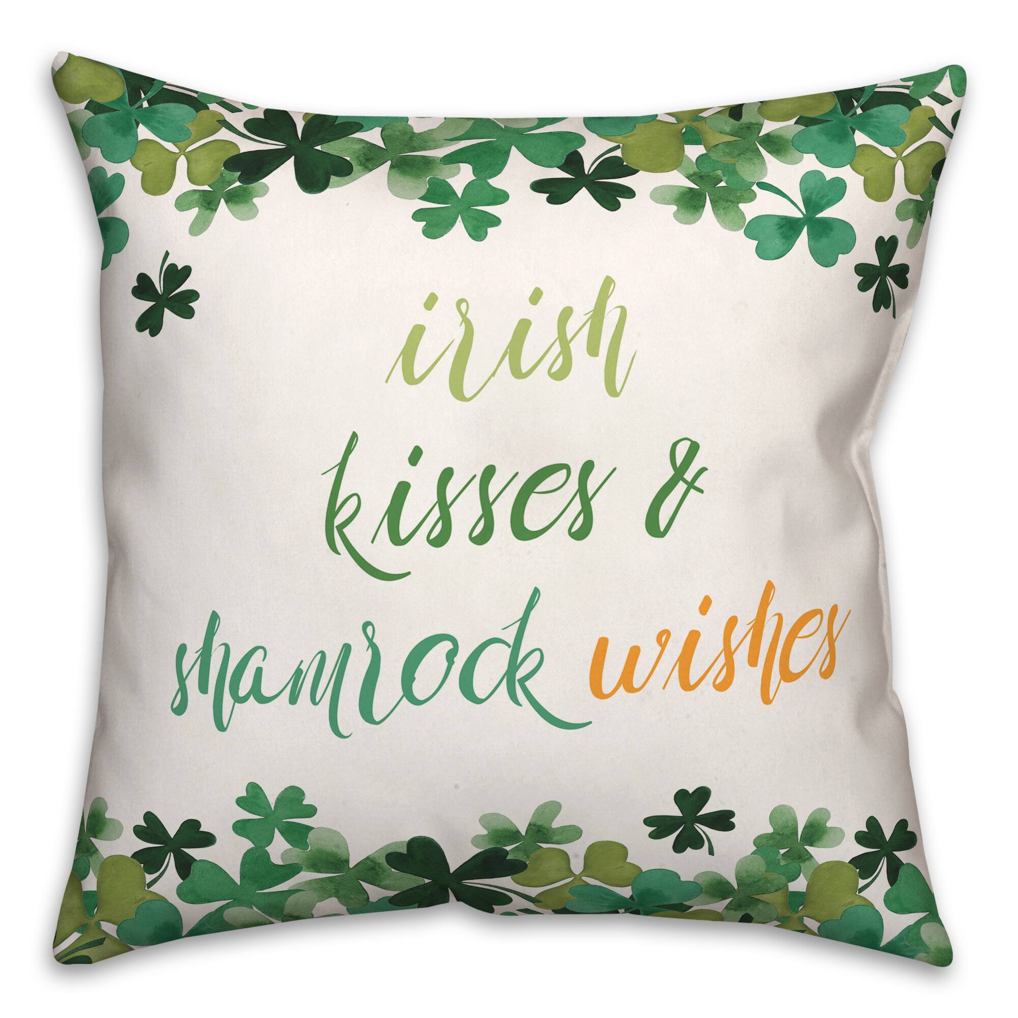 Irish Kisses Shamrock Wishes Pillow 18&#x22; x 18&#x22; Throw Pillow