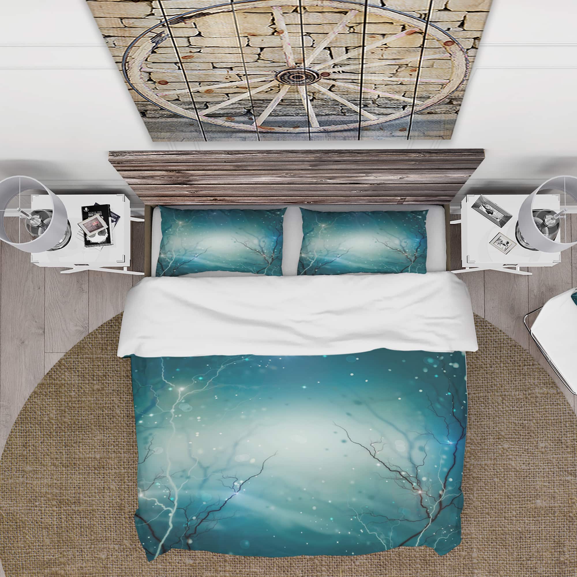 Designart &#x27;Blue Winter Fantasy Forest&#x27; Cabin &#x26; Lodge Bedding Set - Duvet Cover &#x26; Shams