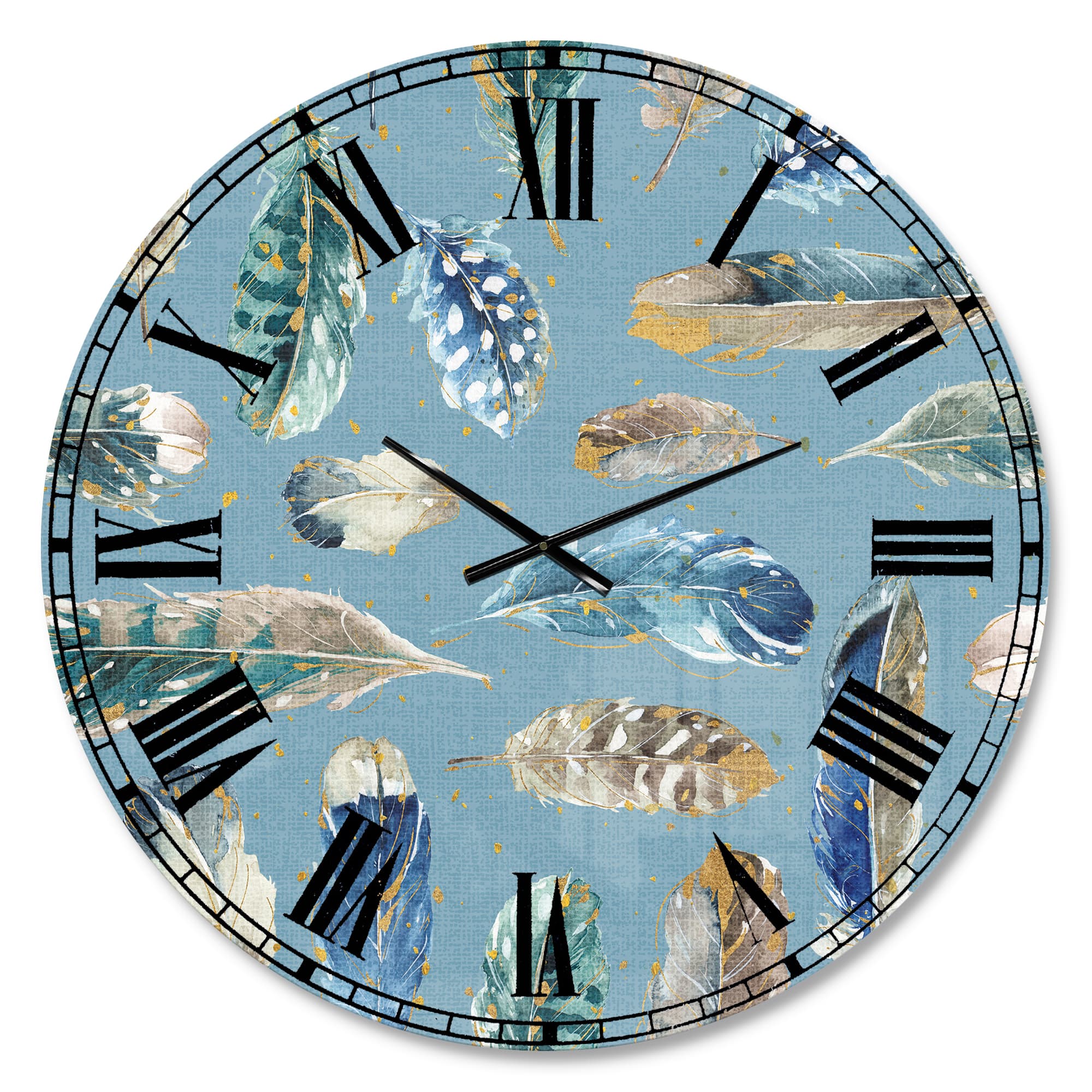 Designart &#x27;Indigold Feathers Turquoise Pattern Traditional Wall Clock