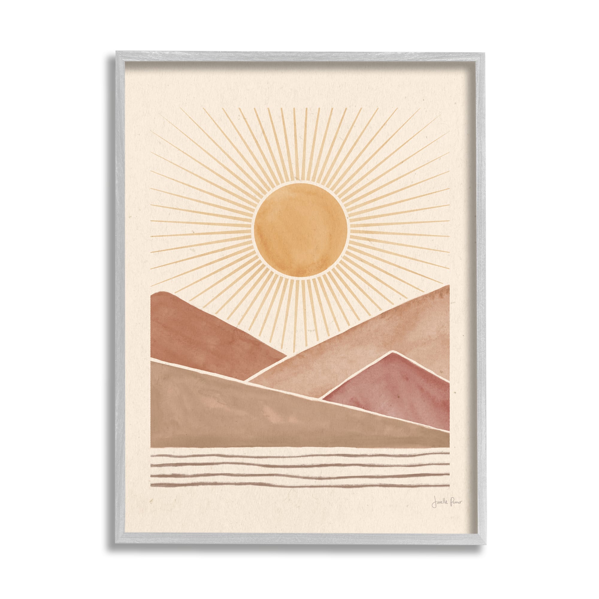 Stupell Industries Boho Desert Sunrise Vintage Landscape Geometric Shapes Framed Wall Art
