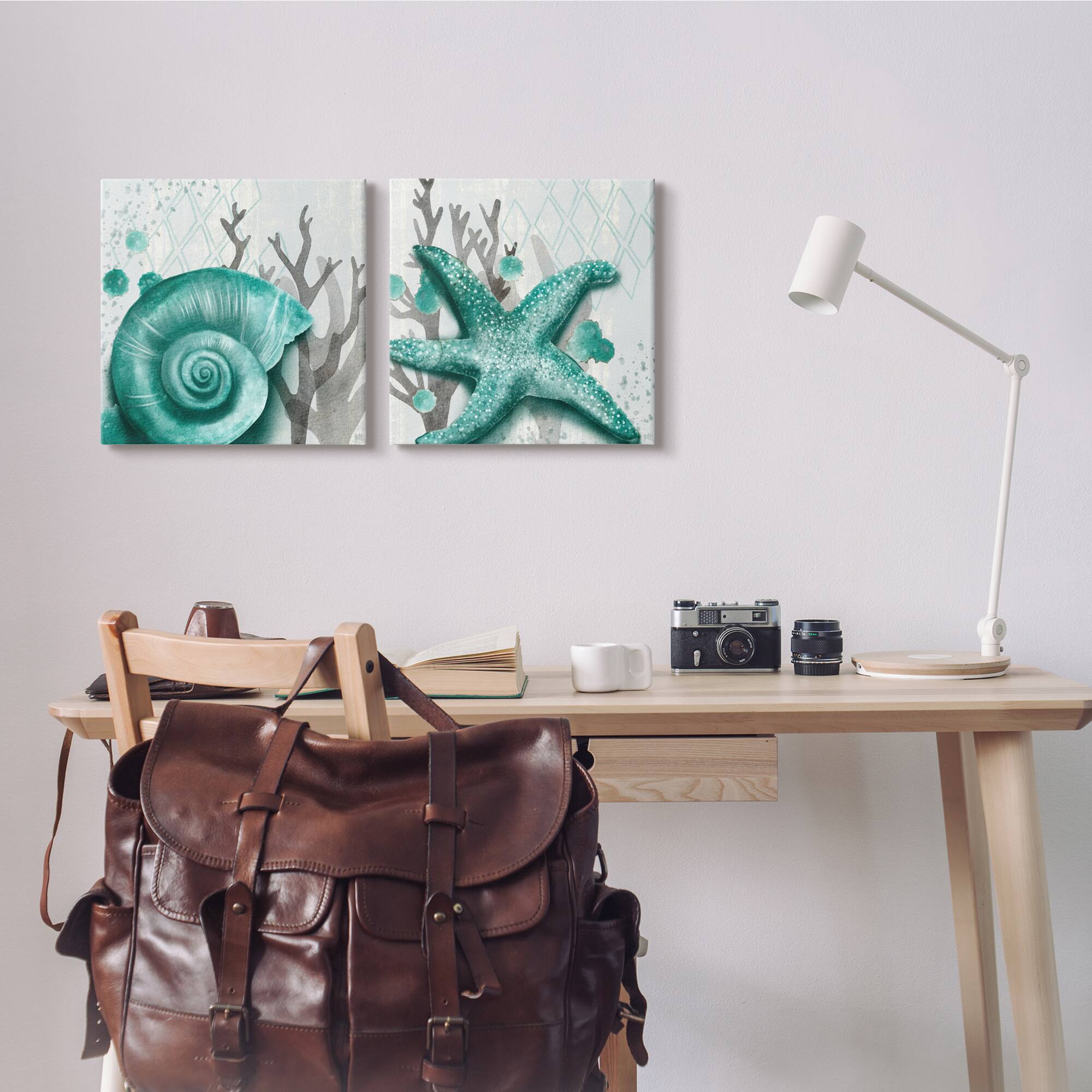 Stupell Industries Turquoise Pop Sea Floor Diamond Pattern Grey Coral Canvas Wall Art