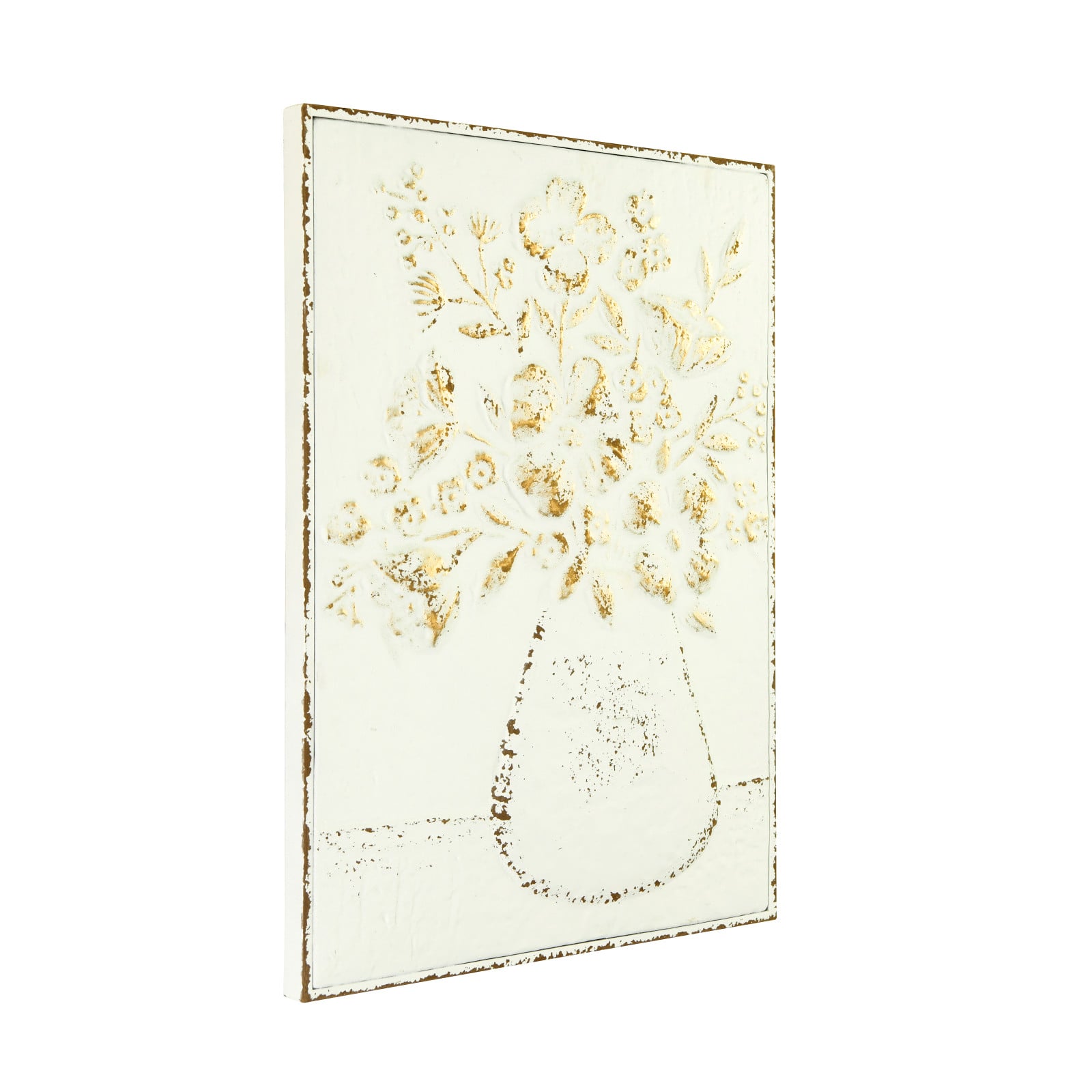 Hello Honey® Embossed Flowers in Vase Distressed Metal Wall Décor
