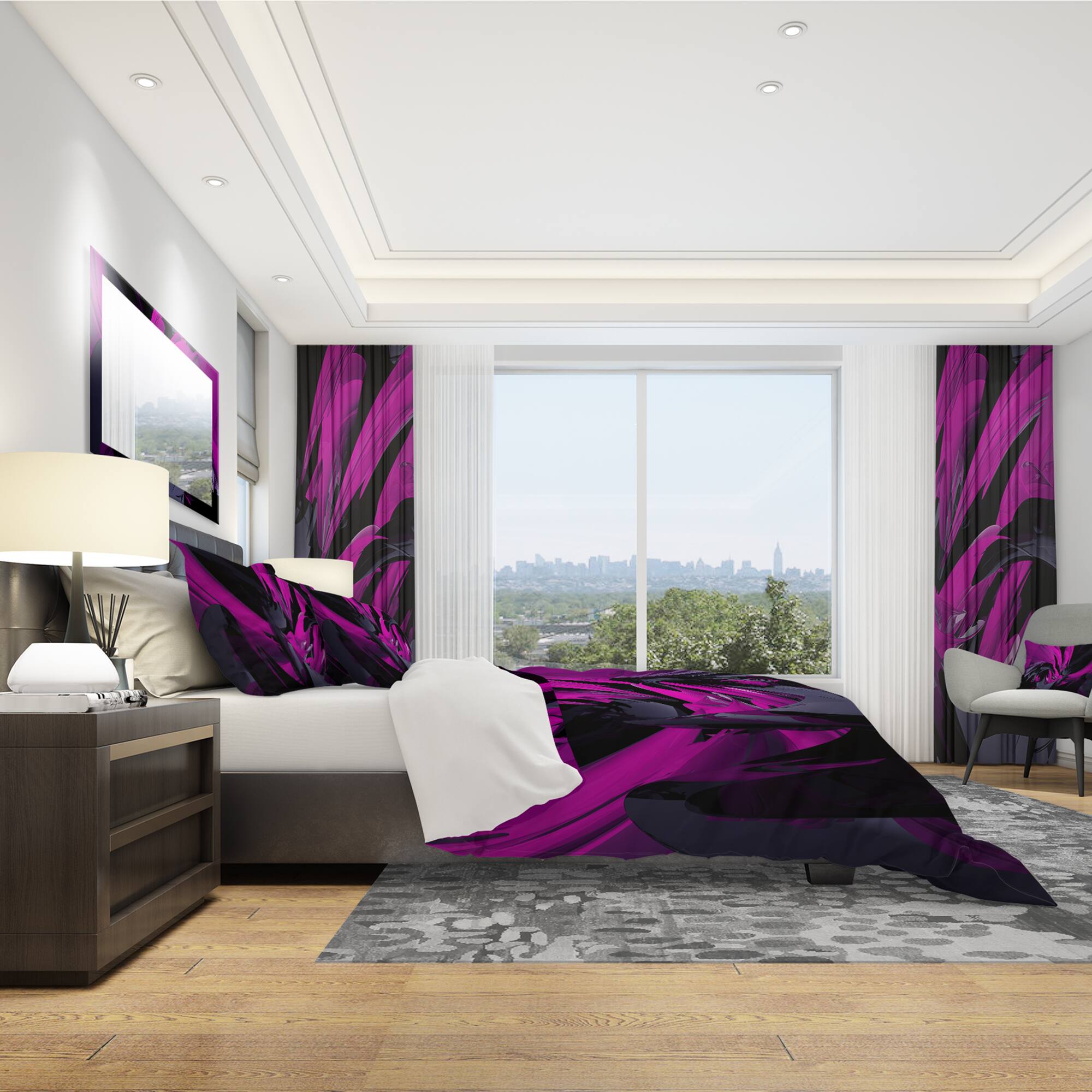 Designart &#x27;Magenta and Grey Mixer&#x27; Modern &#x26; Contemporary Bedding Set - Duvet Cover &#x26; Shams