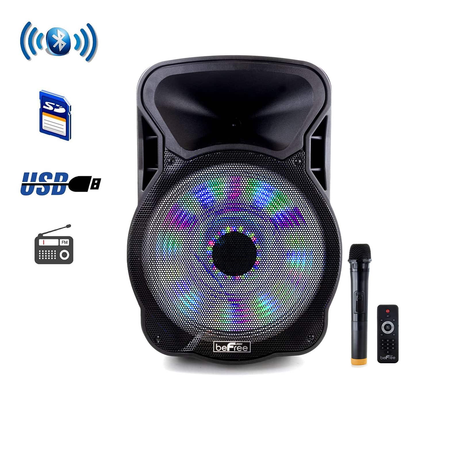beFree Sound 15&#x22; Bluetooth Rechargeable Party Speaker With Illuminating Lights