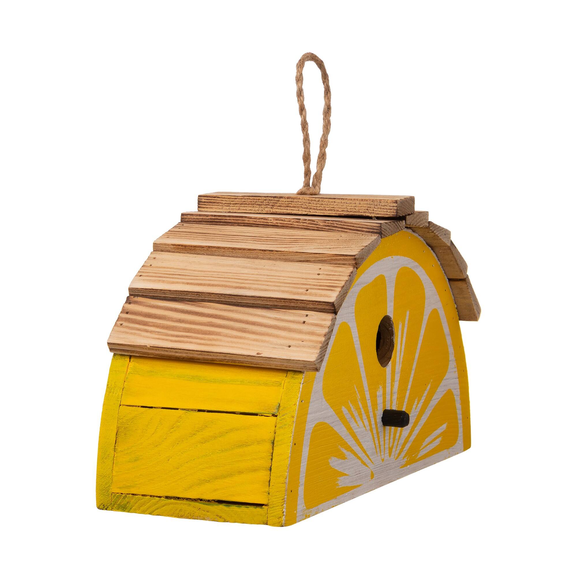 Glitzhome® 12" Hanging Yellow Wood Lemon Garden Decorative Birdhouse
