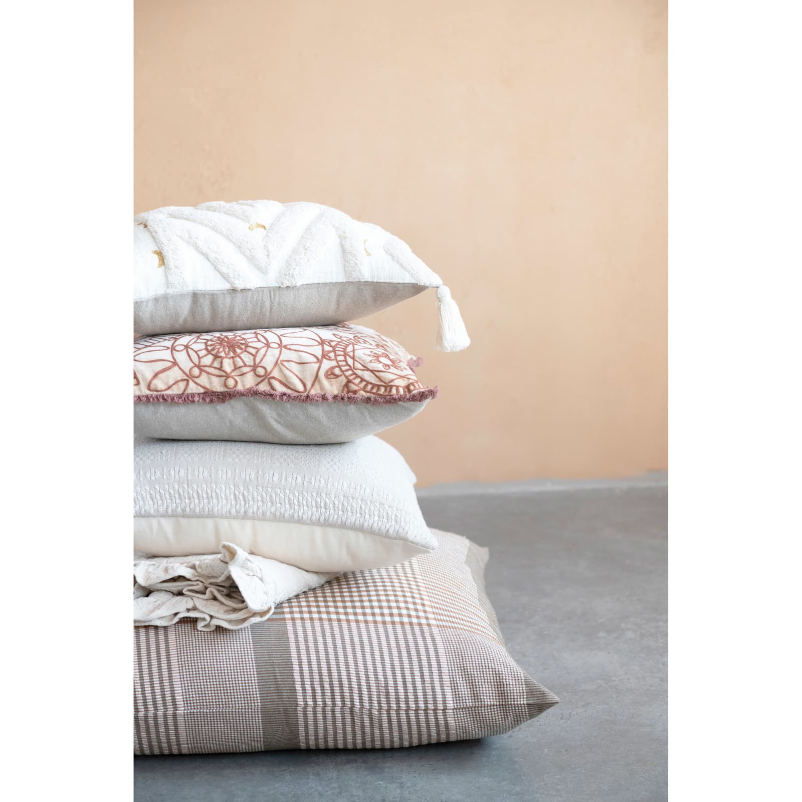 Hello Honey® Stonewashed Cotton Velvet Pillow With Embroidery, Chambray Back & Eyelash Fringe