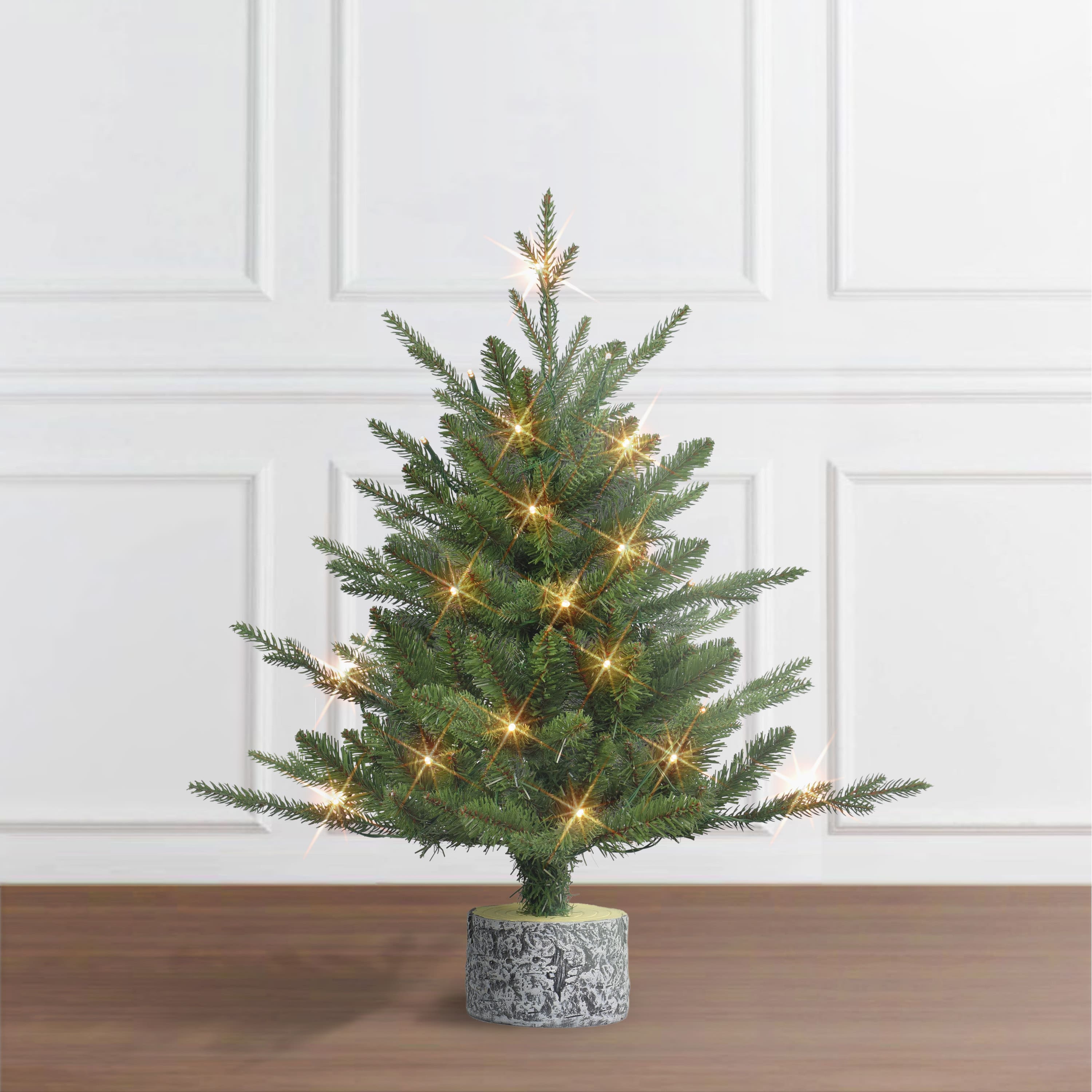 6 Pack: 2ft. Pre-Lit Artificial Christmas Tree in Stump Planter, Warm White LED Lights