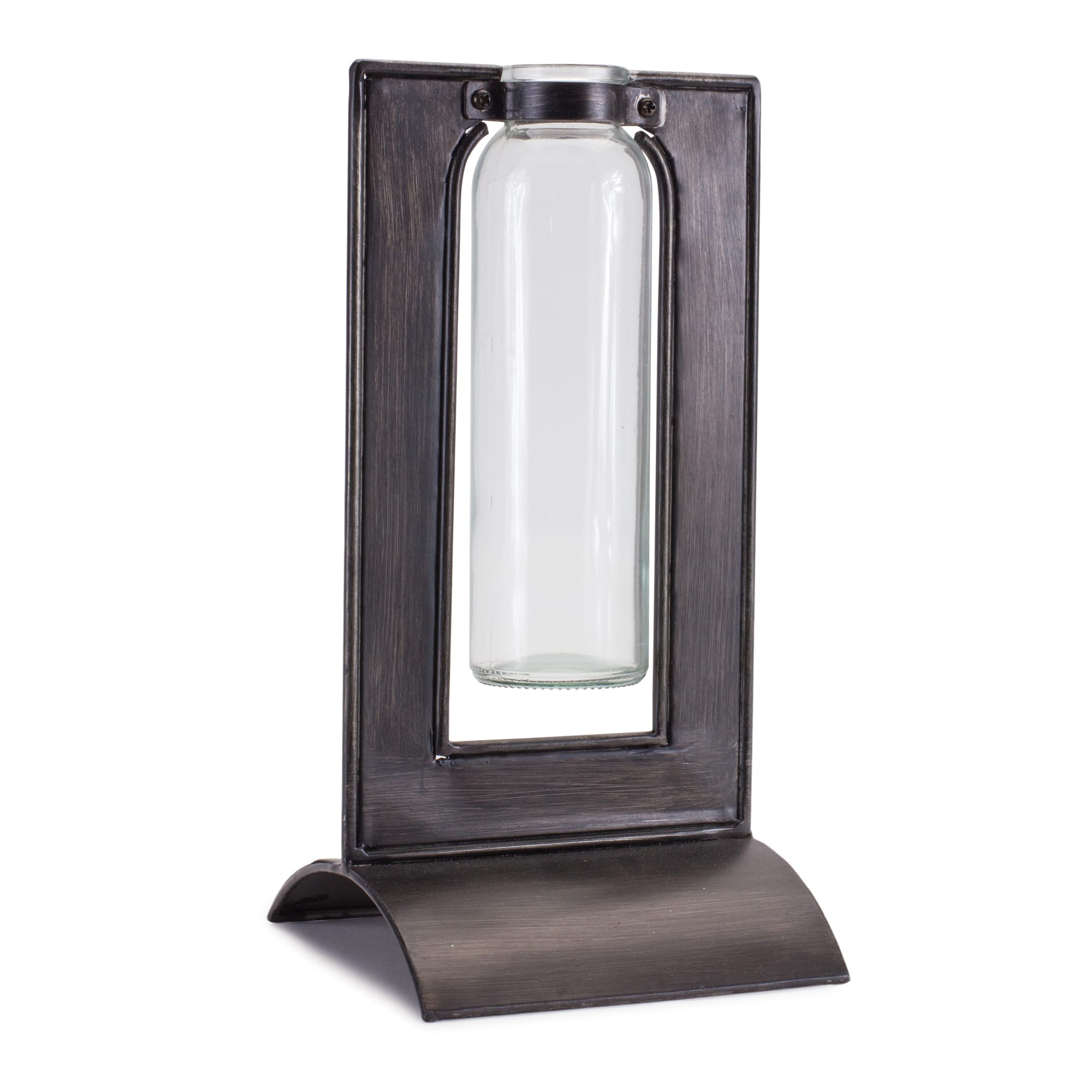 Glass Bottle Vase in Metal Holder