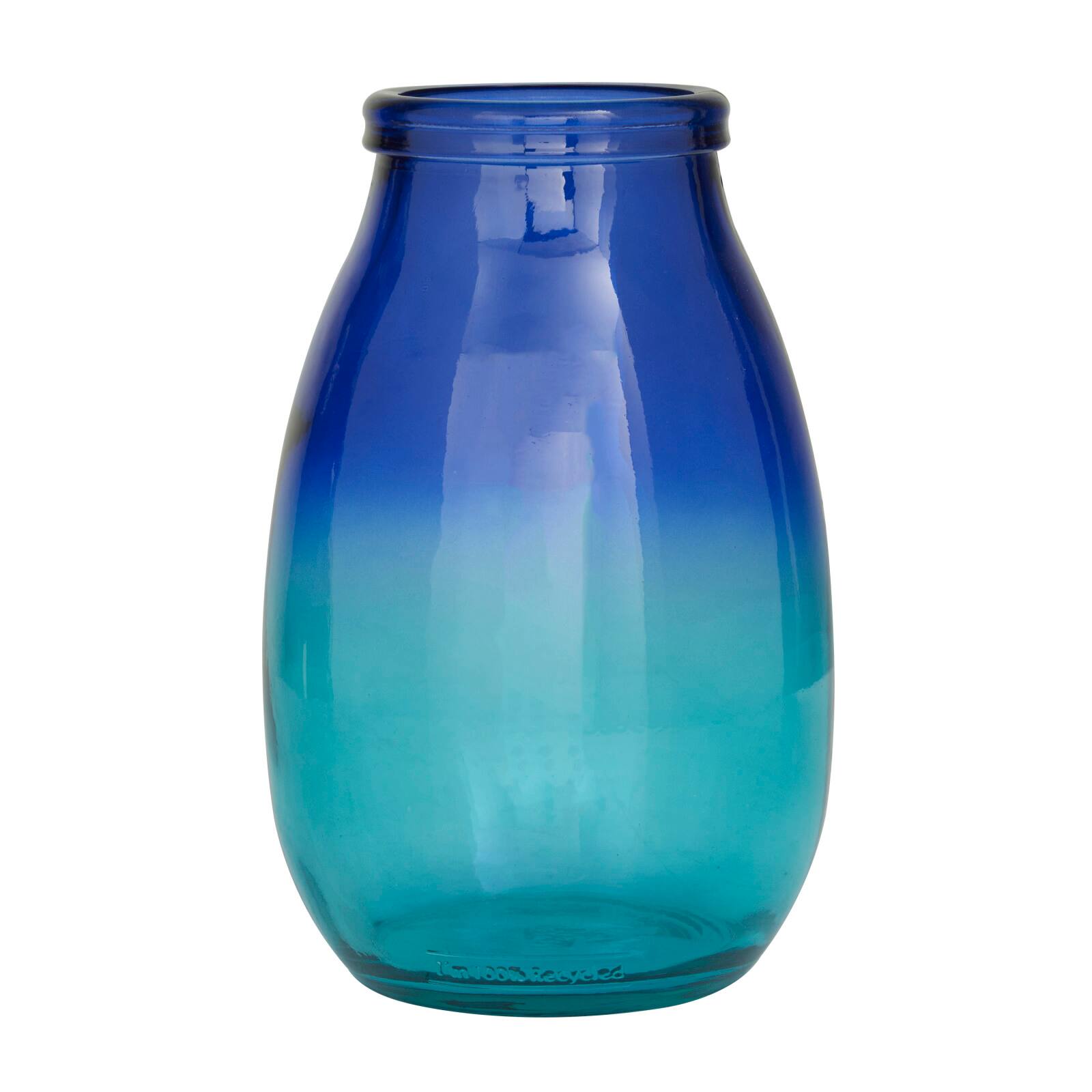 Blue Recycled Glass Handmade Spanish Vase with Ombre Effect 7&#x22; x 7&#x22; x 11&#x22;