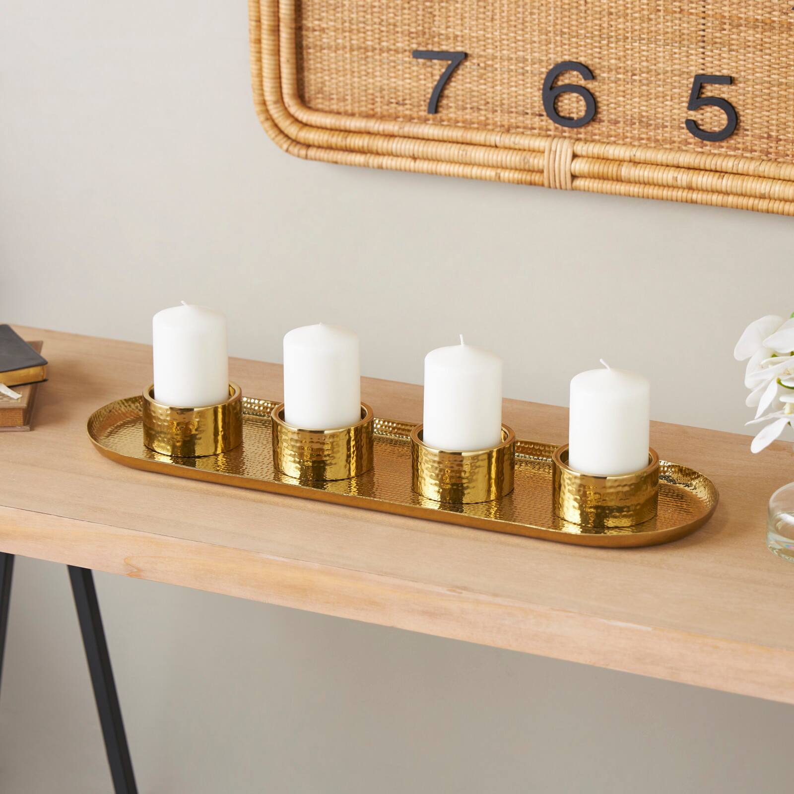 26&#x22; Stainless Steel 4 Candle Candelabra with Attached Tray