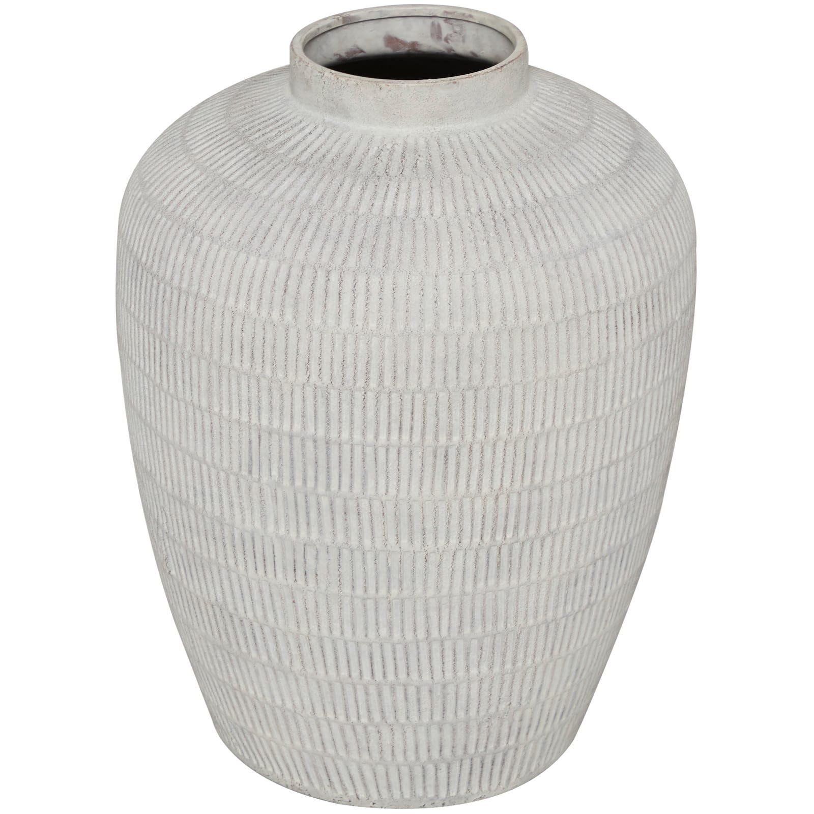 Cream Ceramic Textured Vase with Linear Pattern