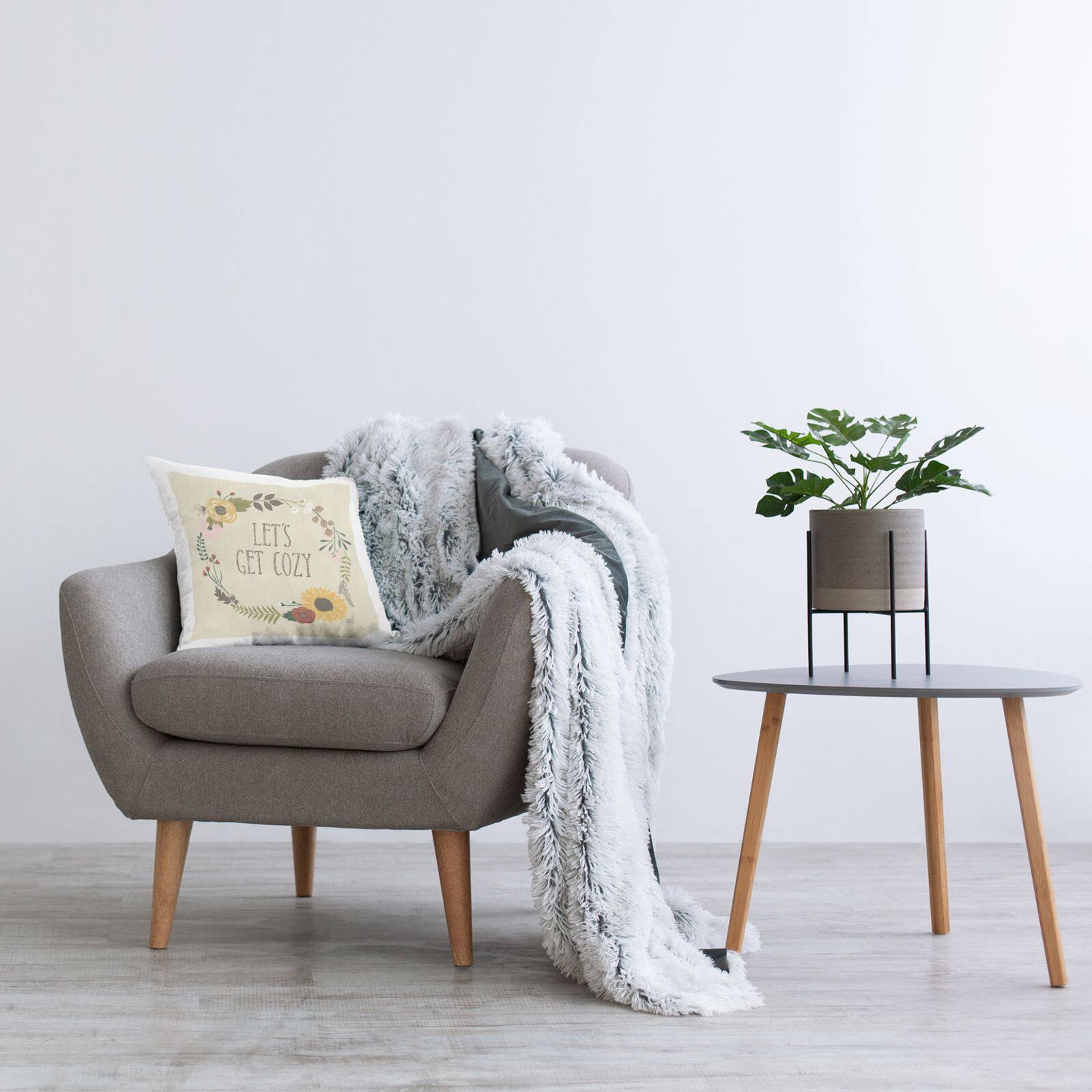 Stupell Industries Let's Get Cozy Botanical Flower Border Throw Pillow, 18" x 18"