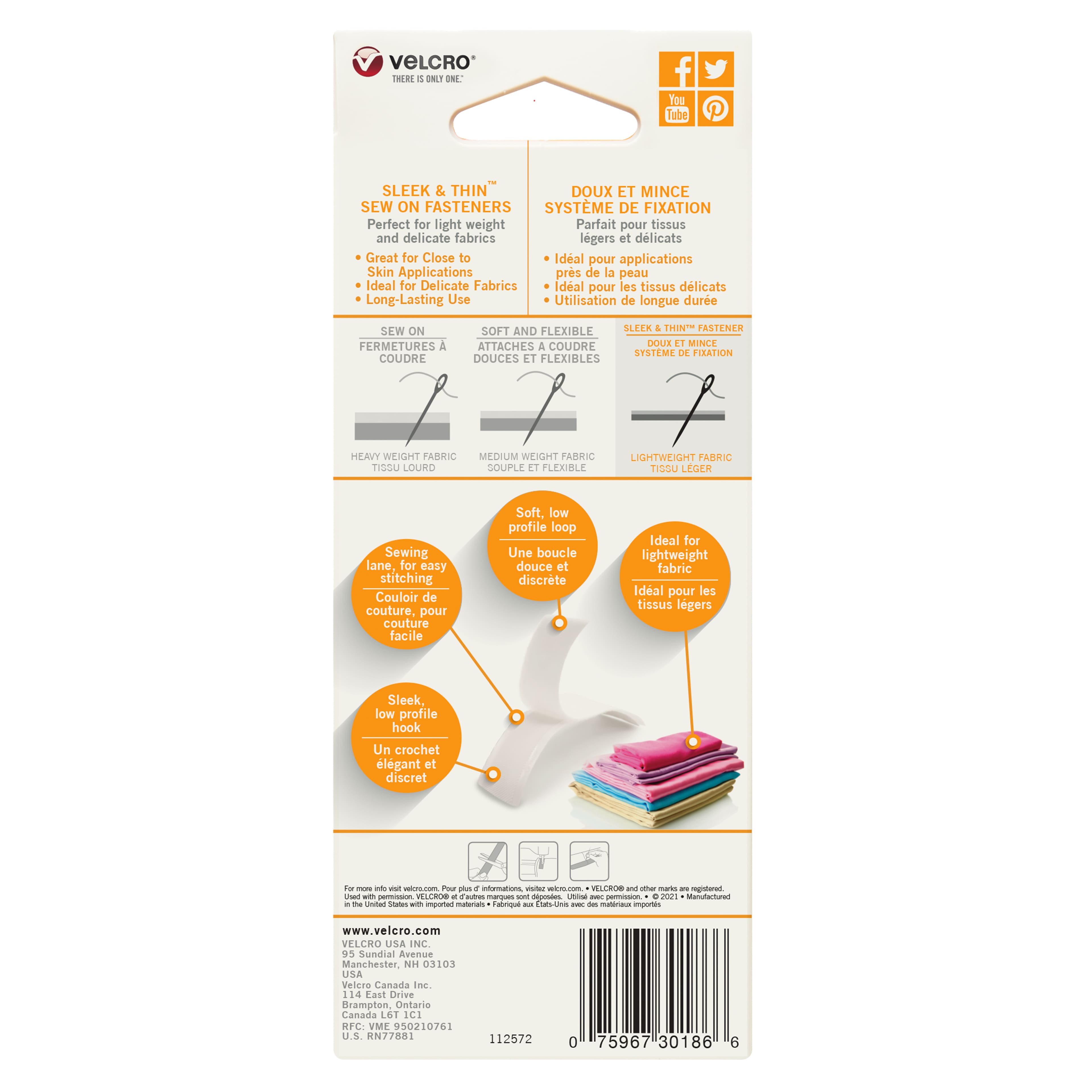 Velcro® Sleek & Thin™ White Sew On Low Profile Fastener Roll