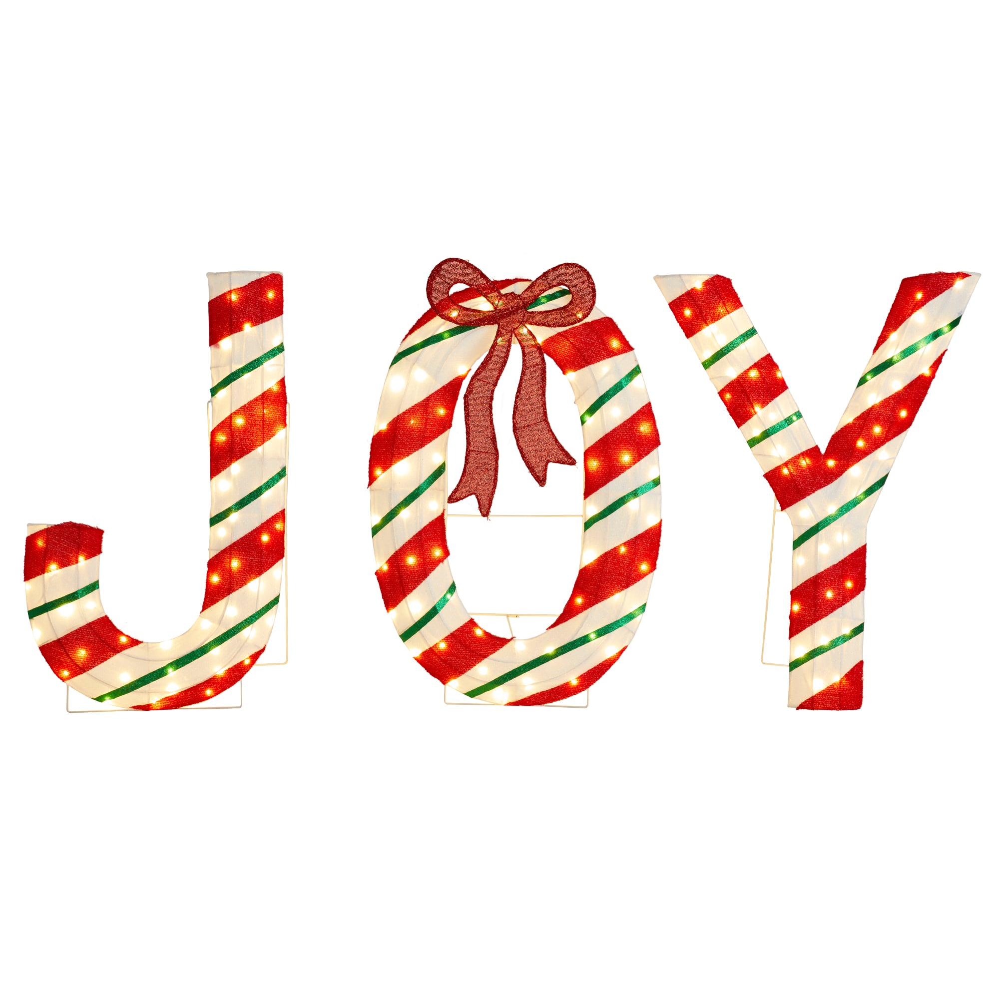 Glitzhome&#xAE; 70.75&#x22;L Lighted Christmas 2.5D Fabric Peppermint JOY Outdoor Decor Set