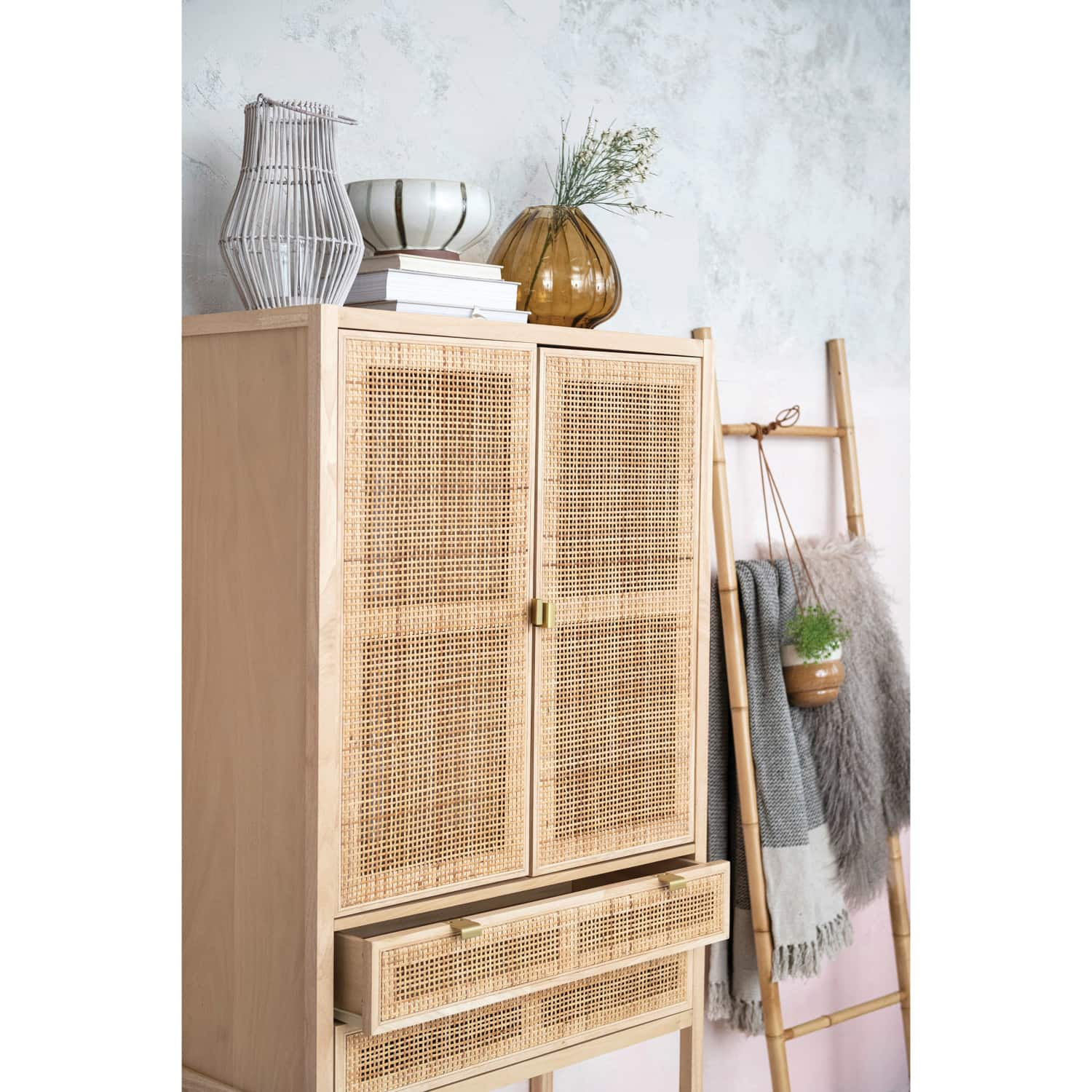 6ft. Natural Woven Cane &#x26; Wood Cabinet