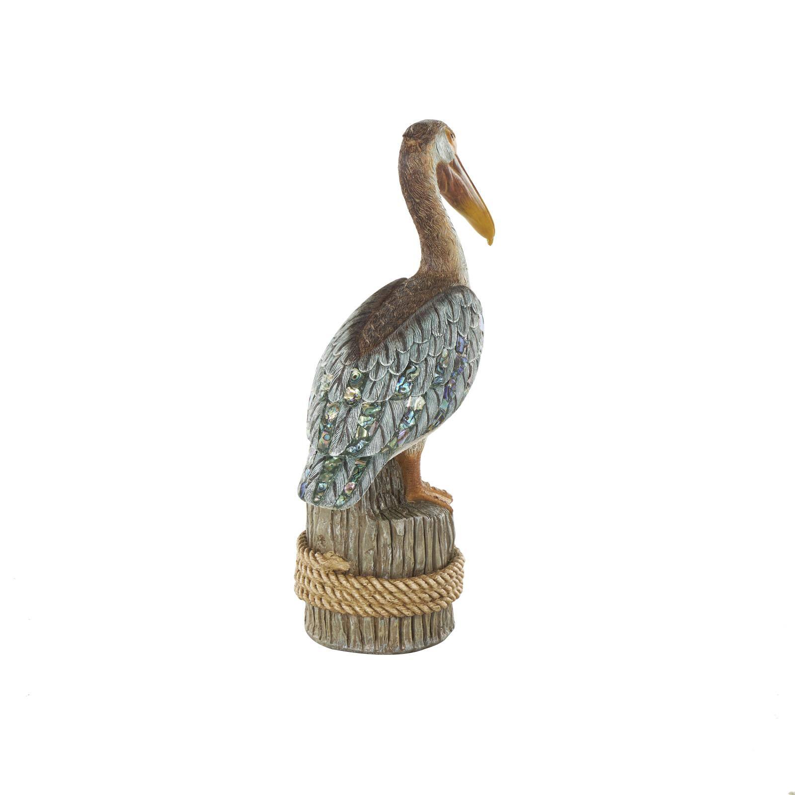 14" Teal Textured Pelican Sculpture with Brown Block