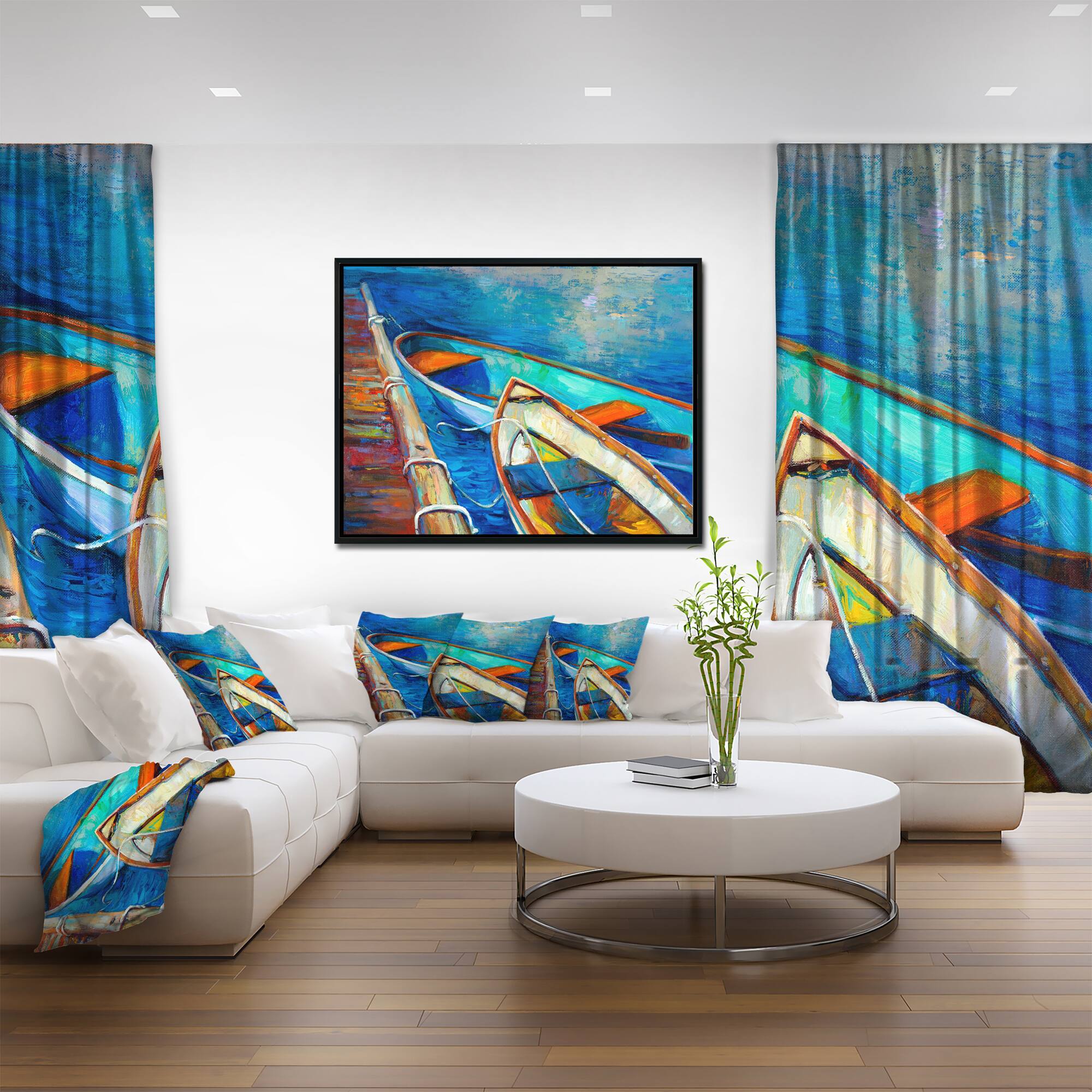 Designart - Boats and Pier in Blue Shade