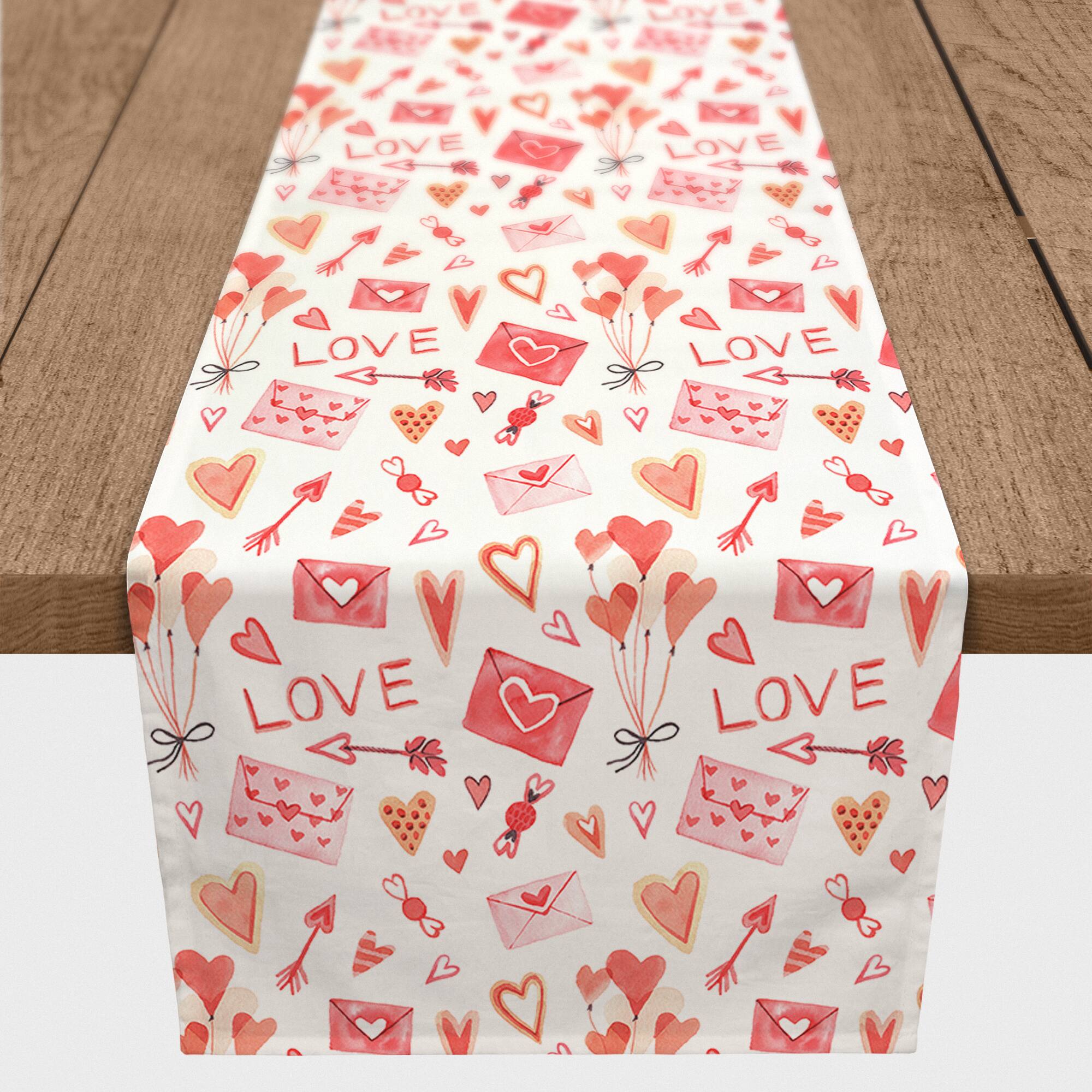 72" Valentine's Balloons & Notes Table Runner