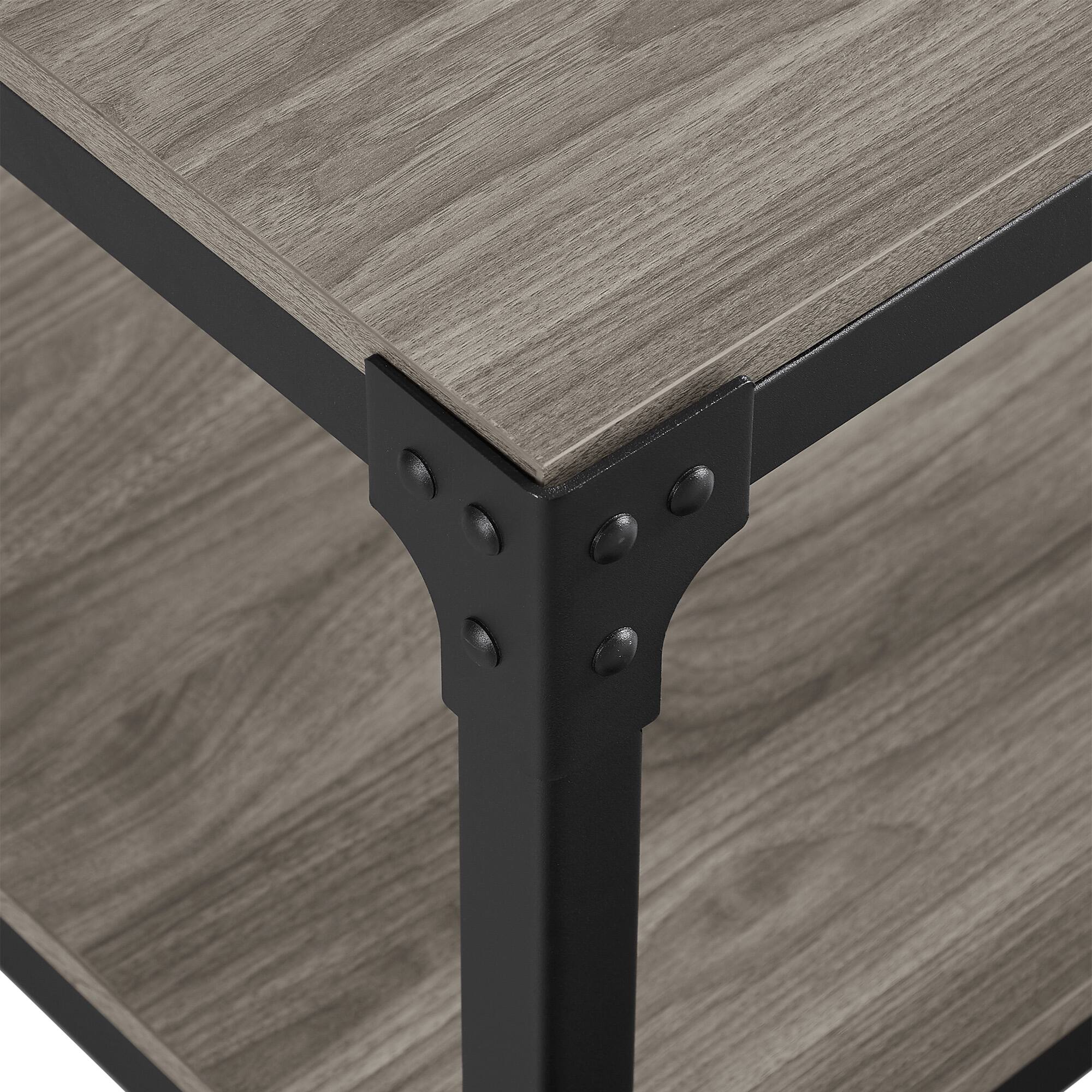 Walker Edison Slate Gray Angle Iron Rustic Wood Side Table Set