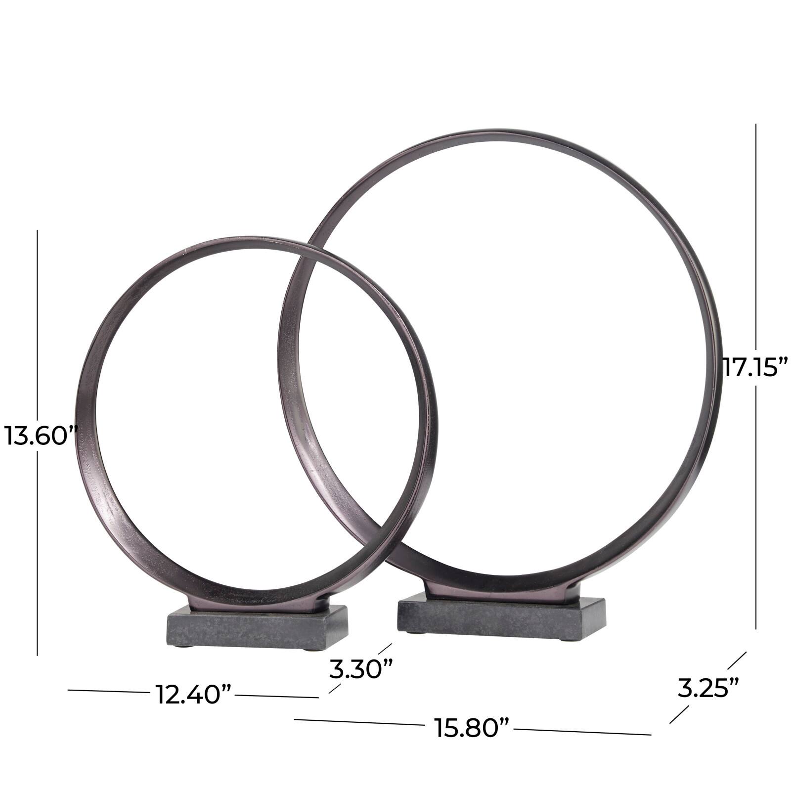 Contemporary Dark Gray Open Circle Sculpture Set