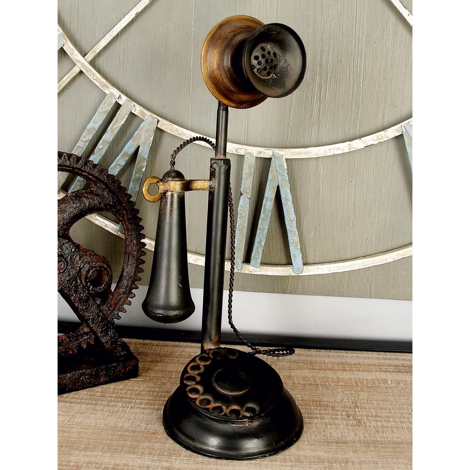13&#x22; Antique Candlestick Phone Table Accent