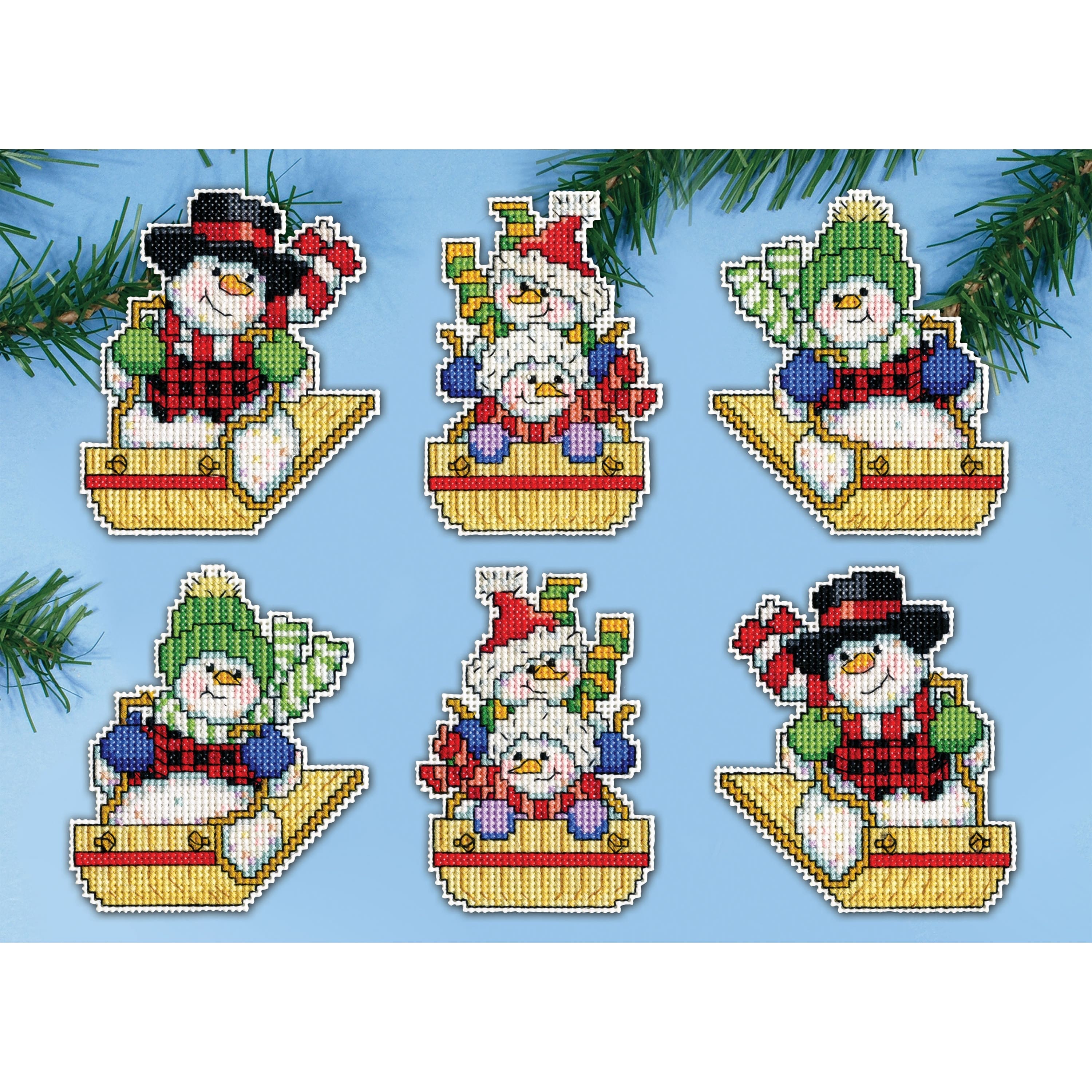 Design Works&#x2122; Sledding Snowman Plastic Canvas Ornament Kit