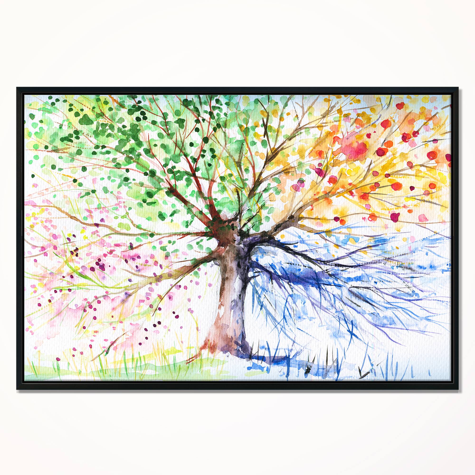 Designart - Four Seasons Tree - Floral Art Framed Canvas Print