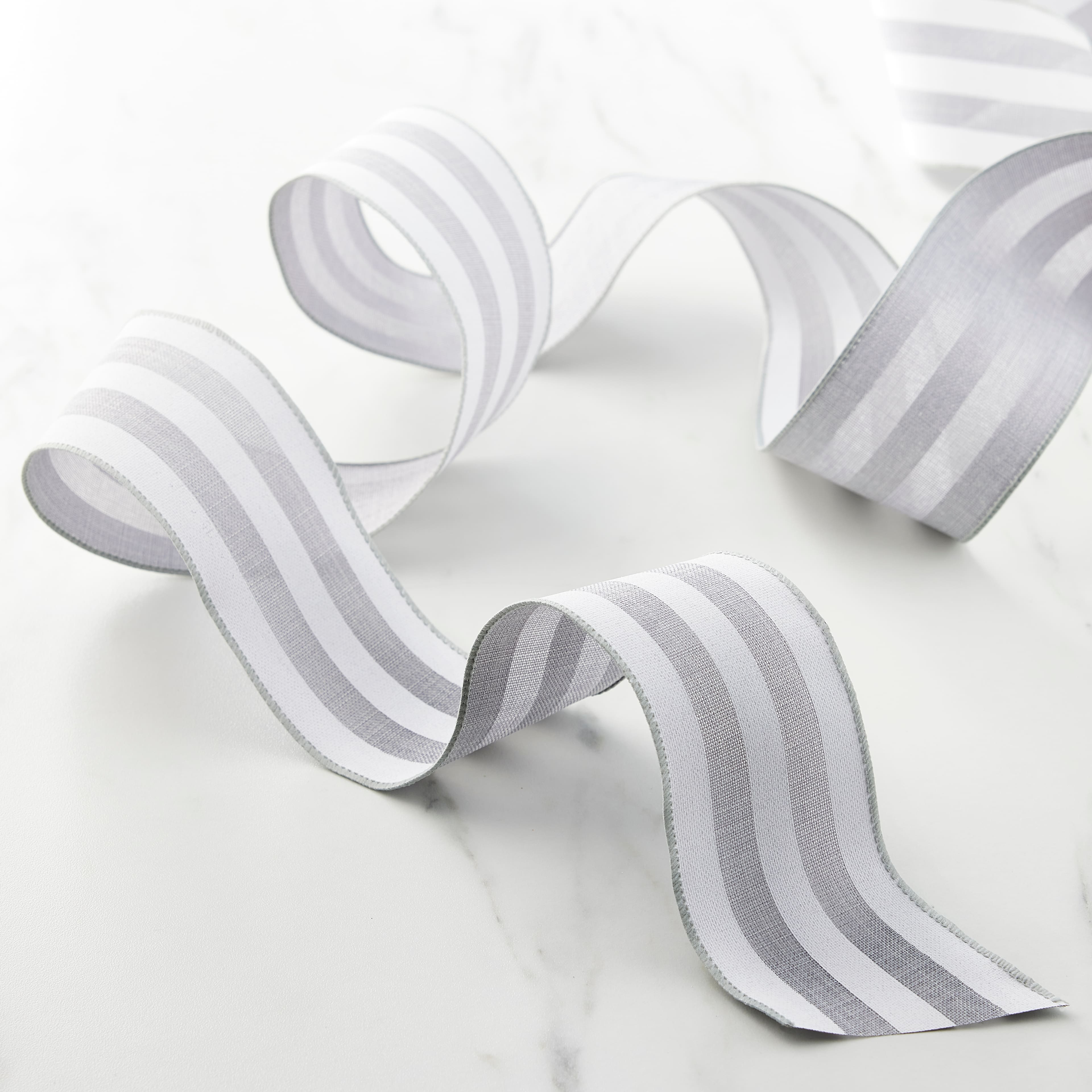 2.5 Faux Linen Wired Thick Striped Ribbon by Celebrate It™ Décor