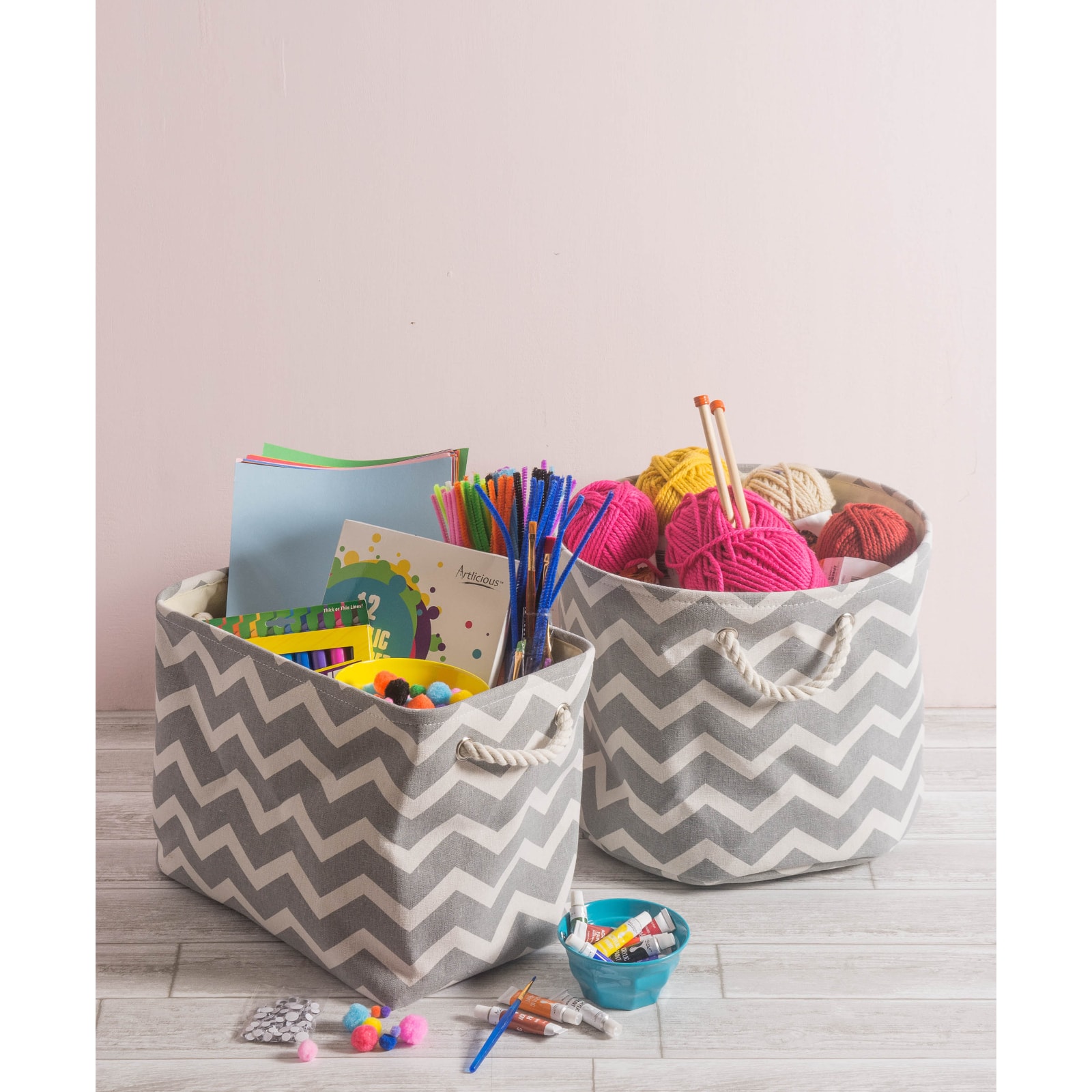 Large Polyester Chevron Rectangle Bin