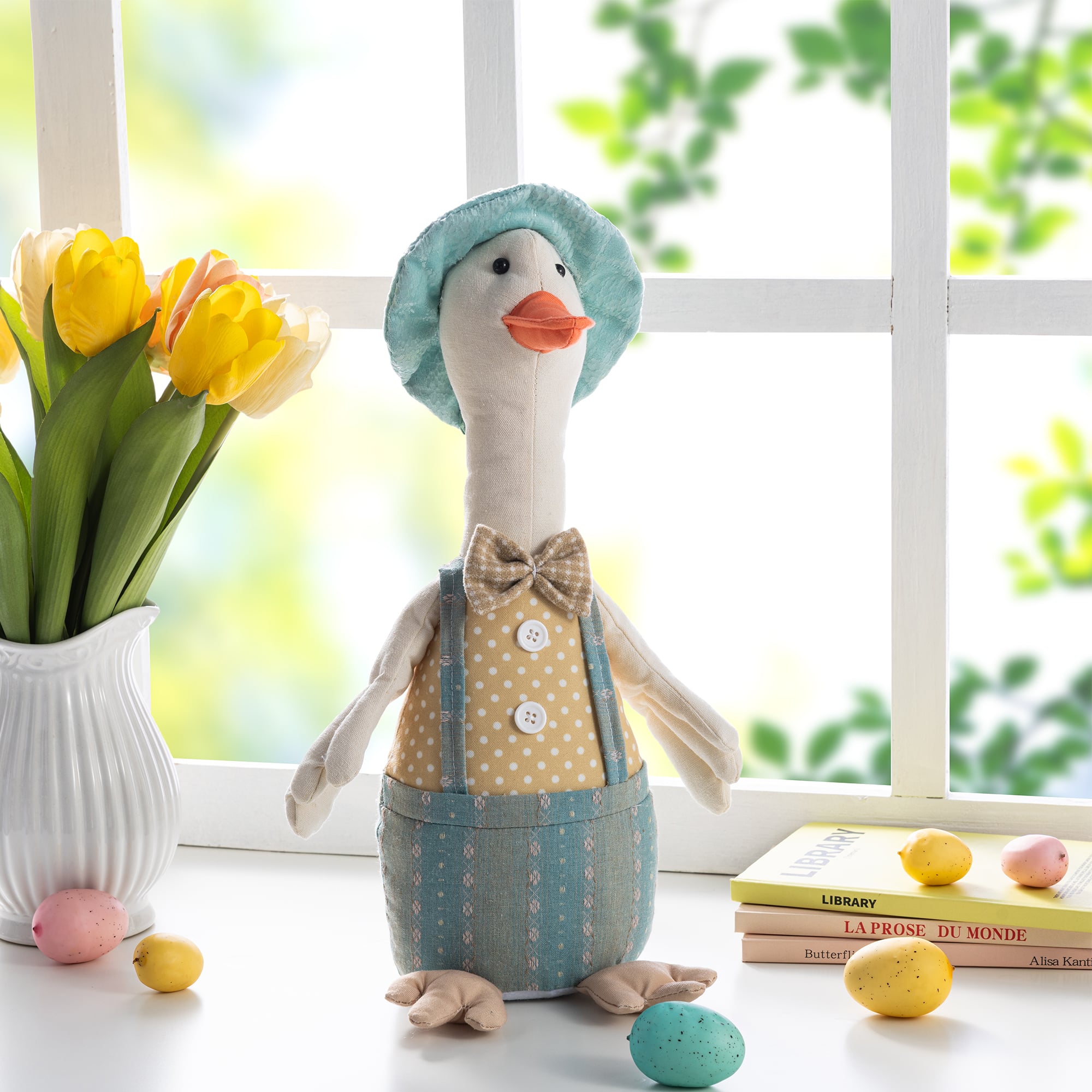 Glitzhome® 15.75" Easter Fabric Boy Duck Figurine
